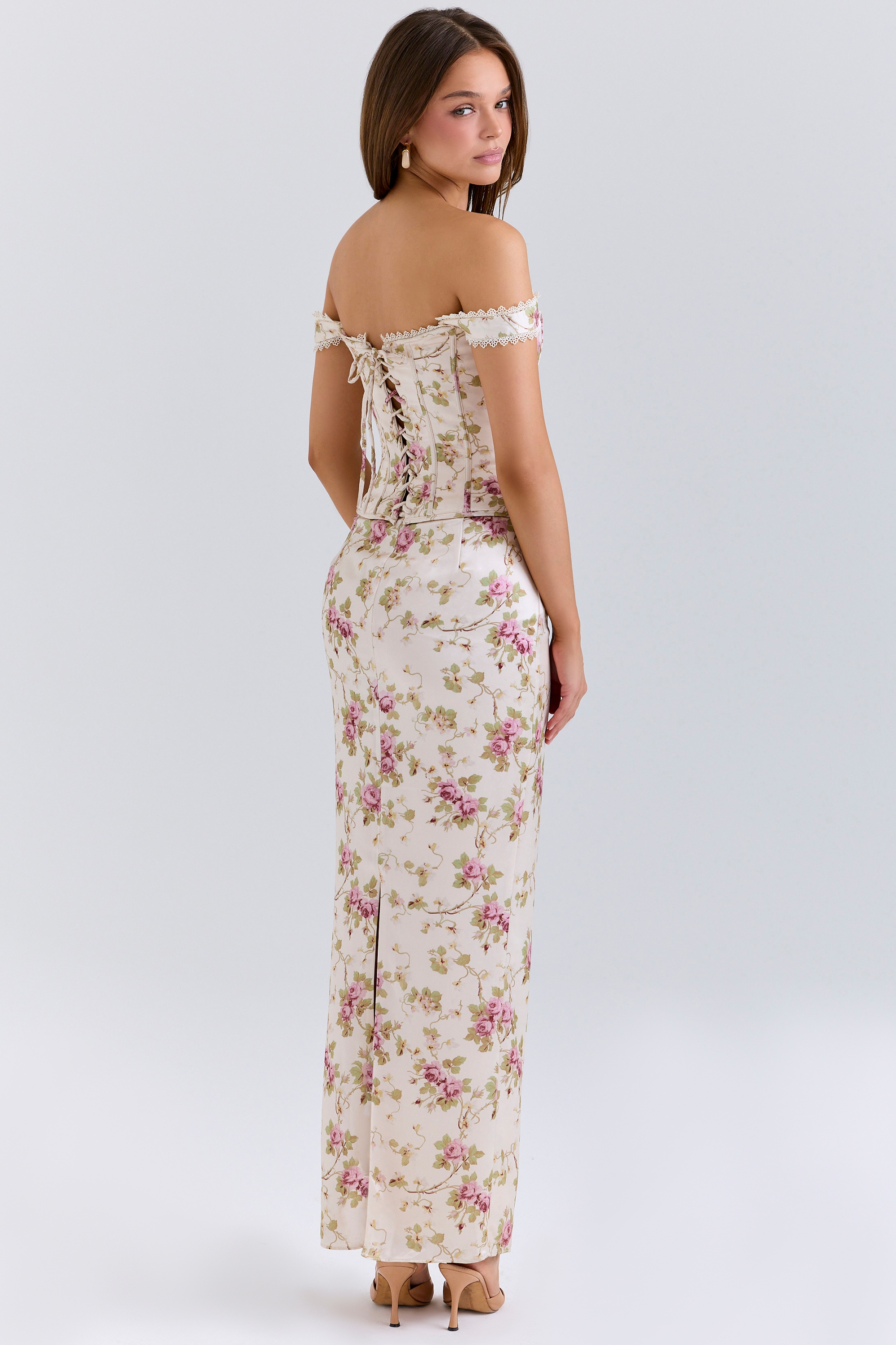 Isis  Vintage Cream Floral Print Corset Maxi Dress — image 5