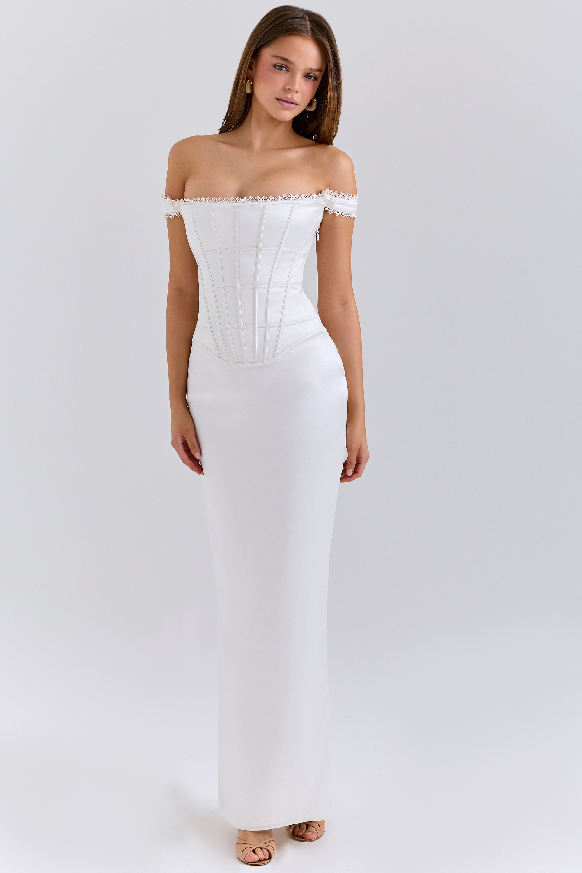 Isis  Ivory Satin Corset Maxi Dress — image 3