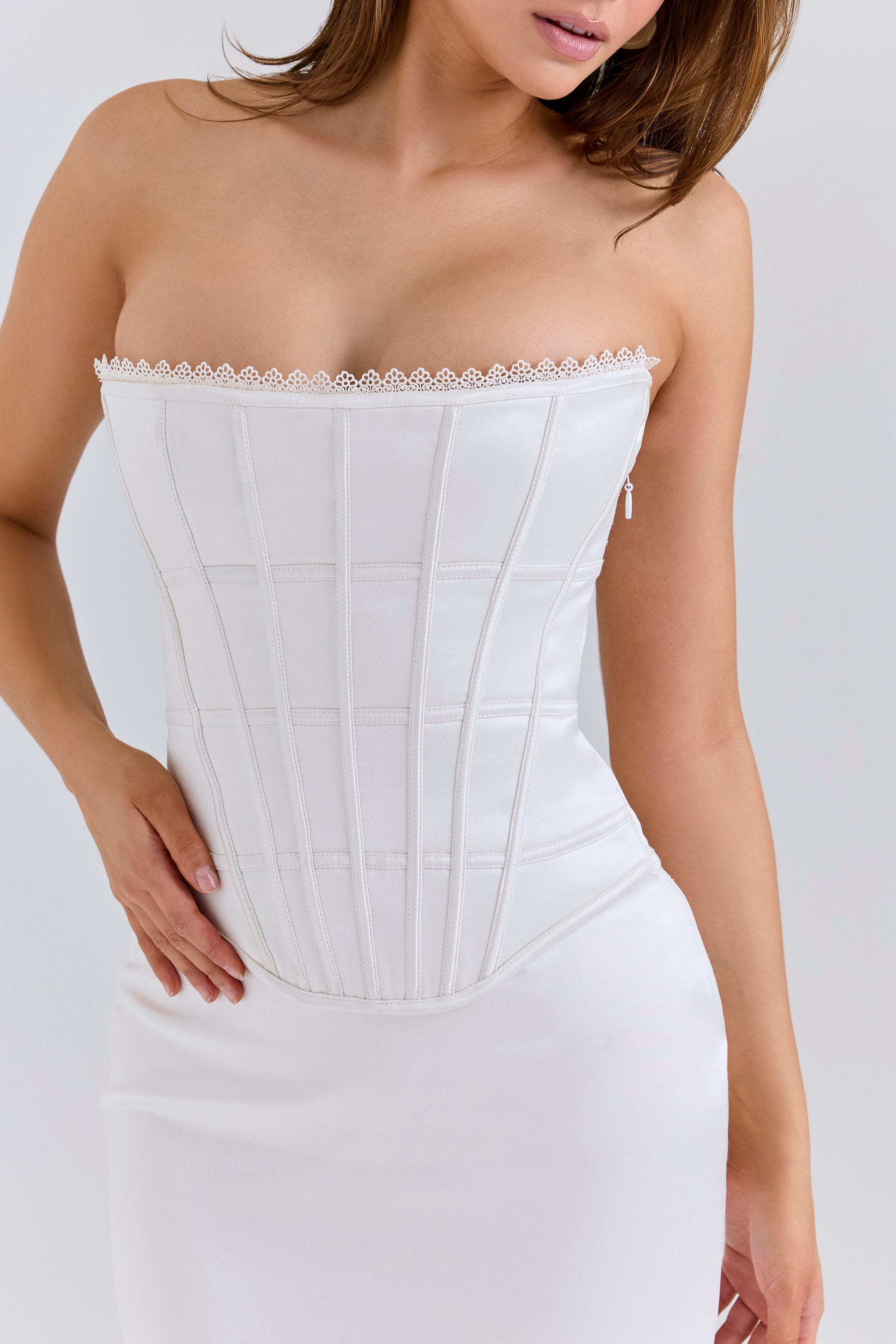 Isis  Ivory Satin Corset Maxi Dress — image 8