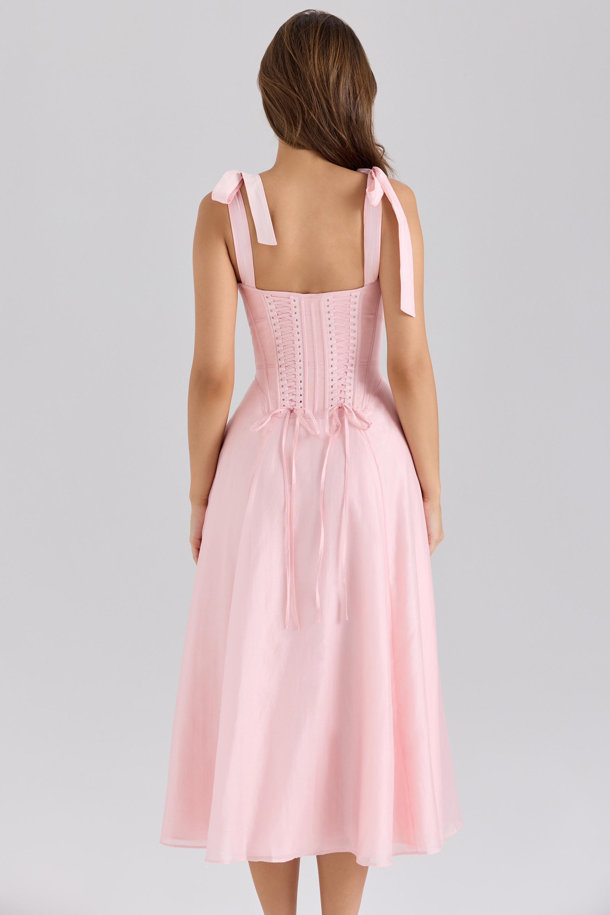 Leia  Pink Chiffon Tie Strap Midi Dress — image 8