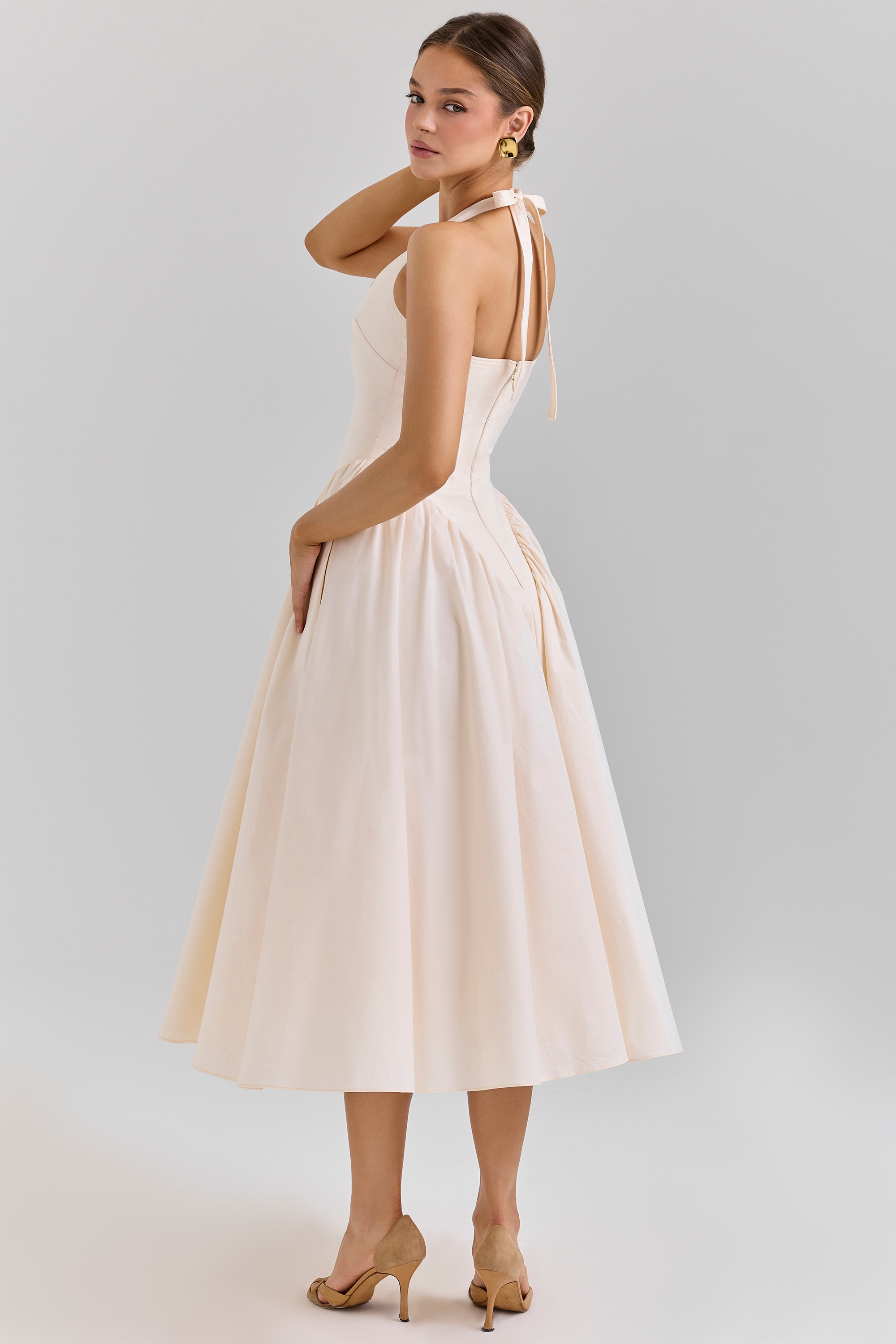 Marilyn  Ecru Stretch Cotton Midi Sundress — image 2
