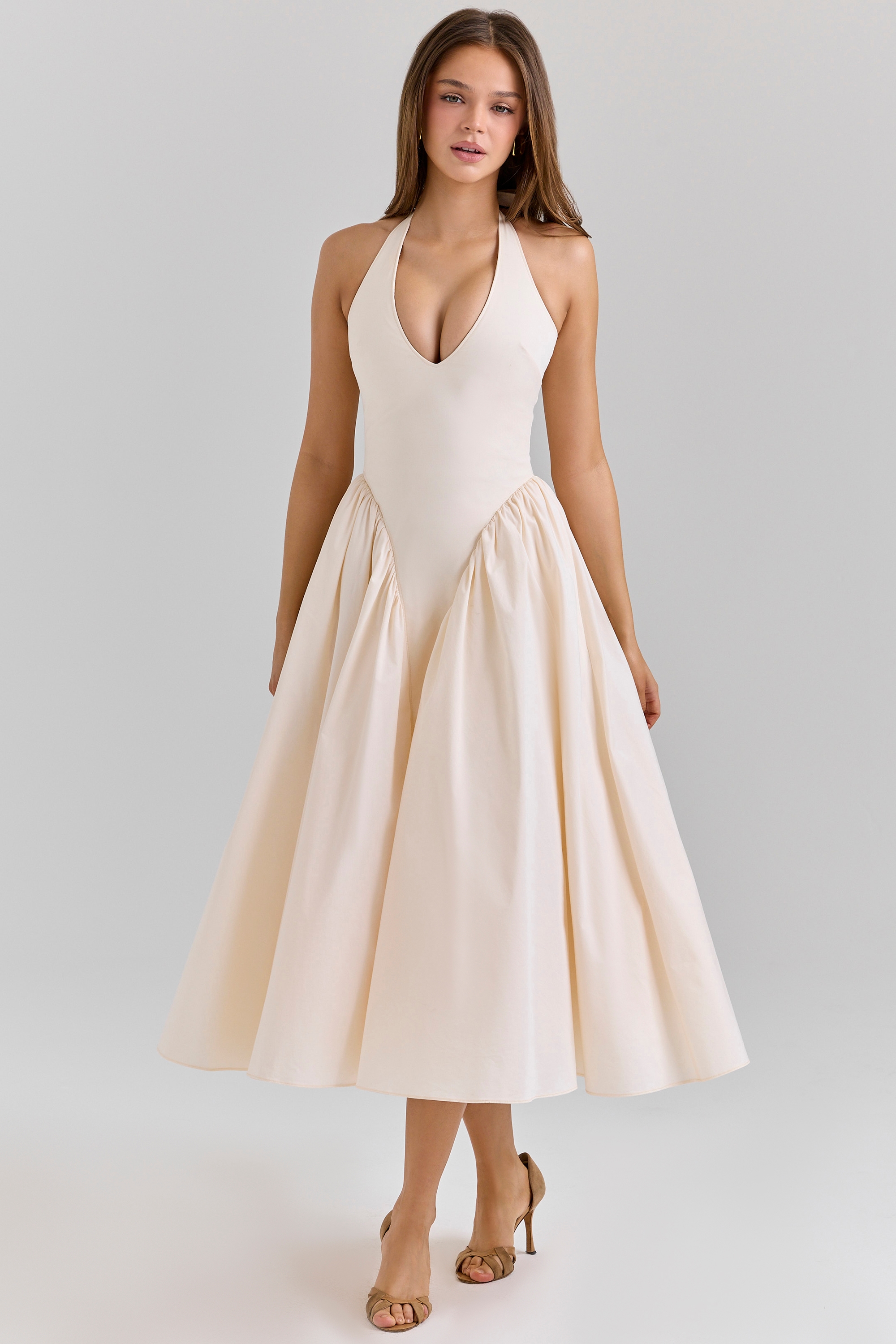 Marilyn  Ecru Stretch Cotton Midi Sundress — image 3