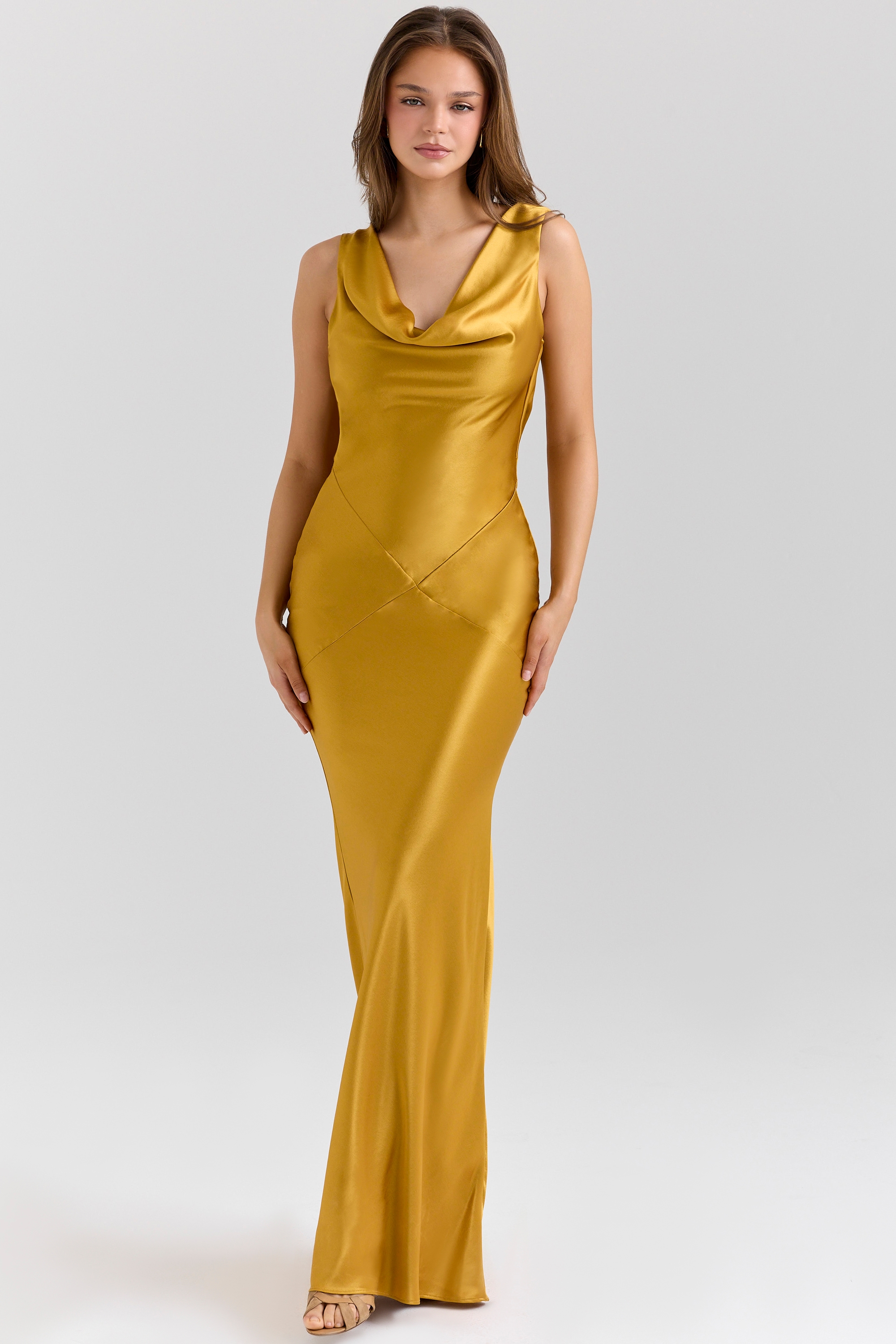 Safaira  Amber Satin Draped Cowl Neck Maxi Dress — image 3
