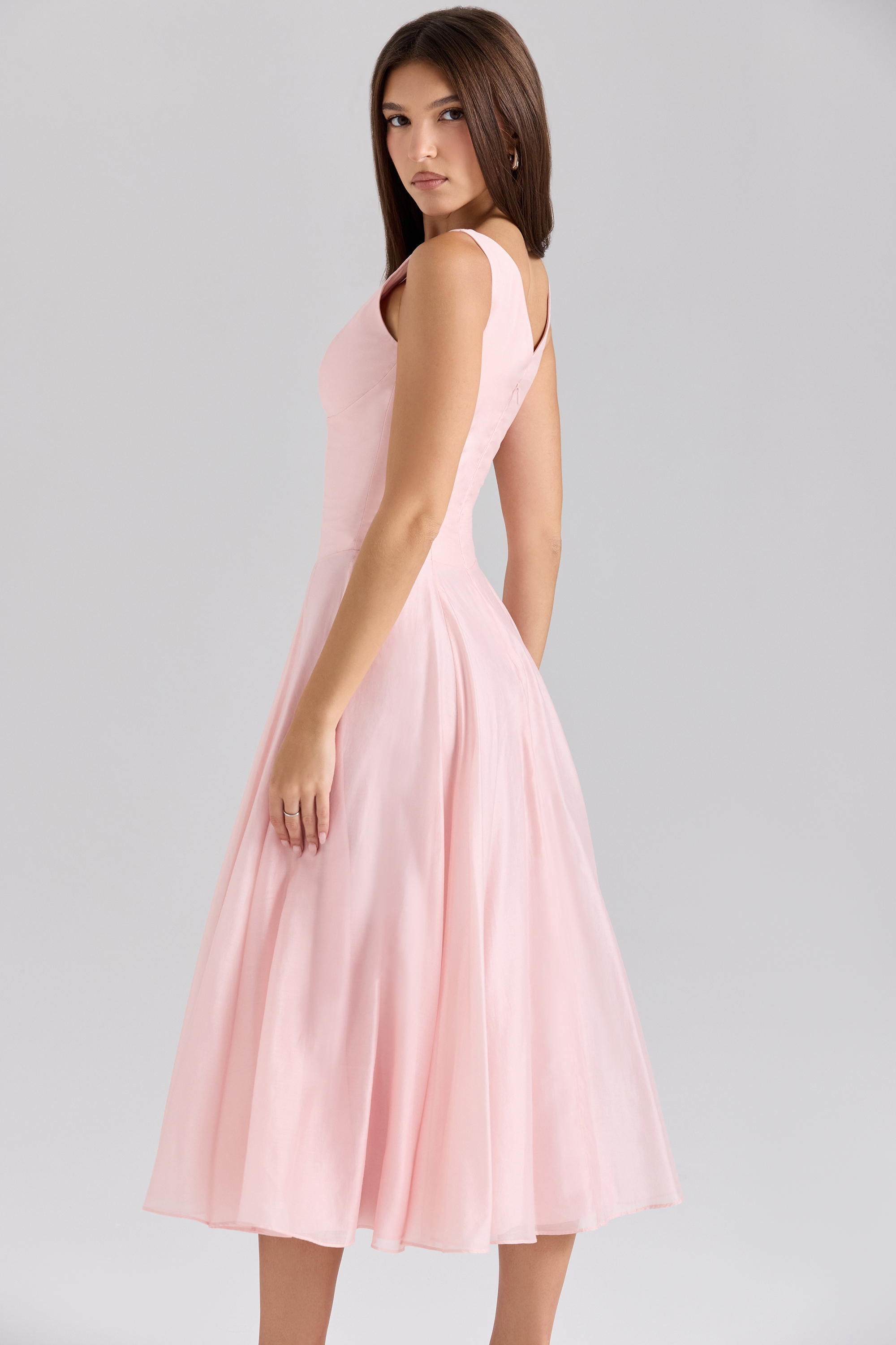 Samira  Pink Chiffon Button Midi Dress — image 7