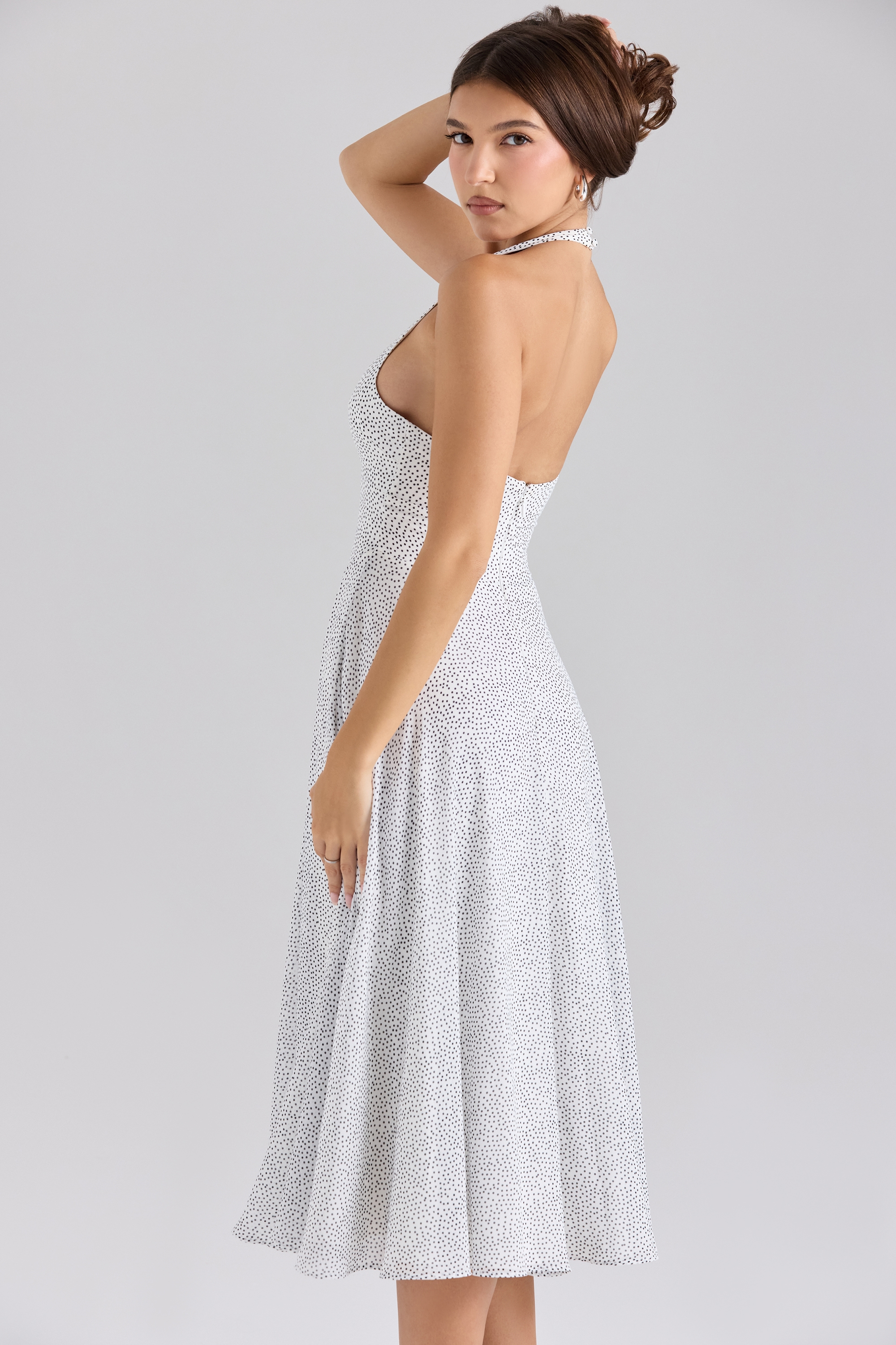 Solada  Polka Dot Print Georgette Halter Sundress — image 6