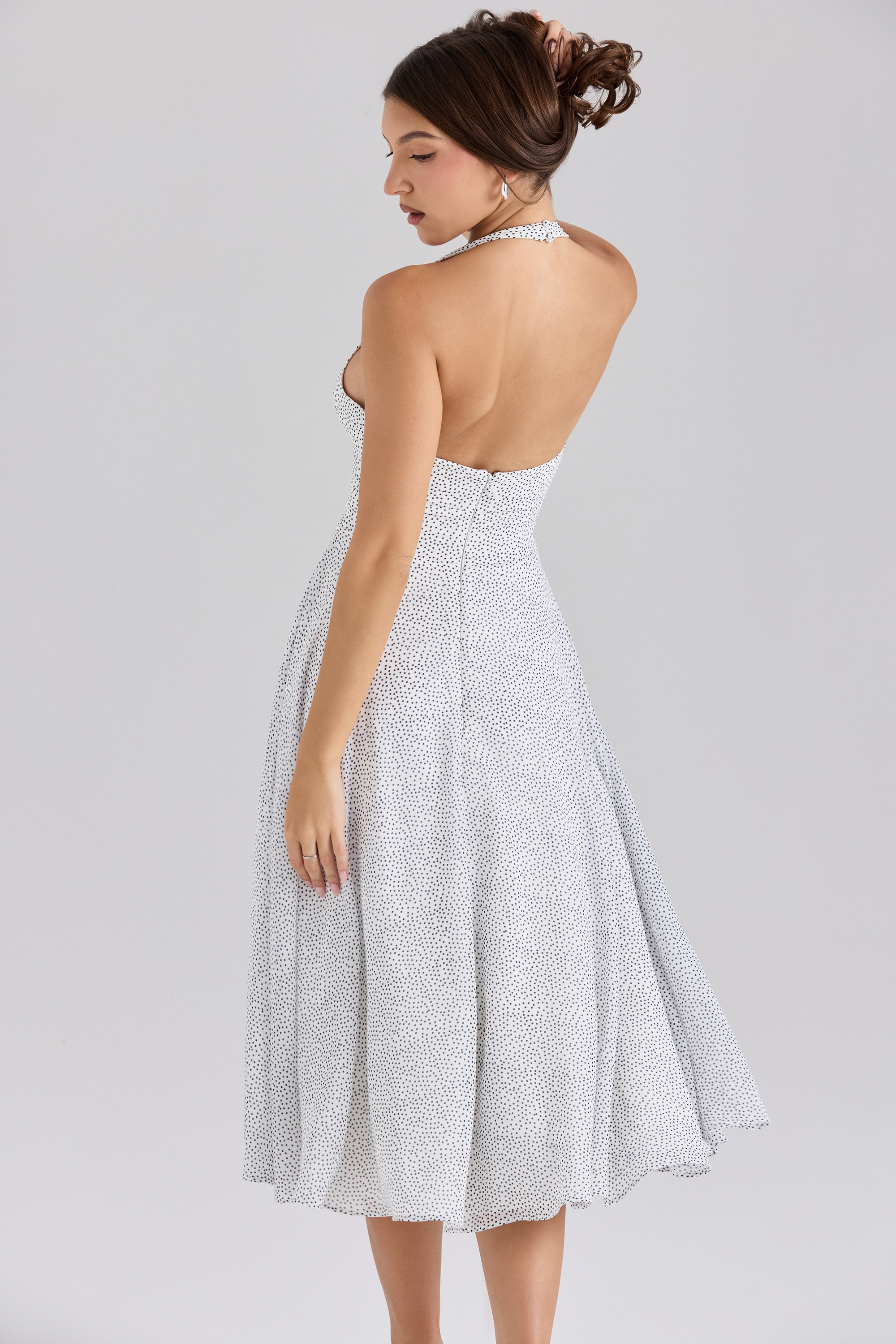 Solada  Polka Dot Print Georgette Halter Sundress — image 7