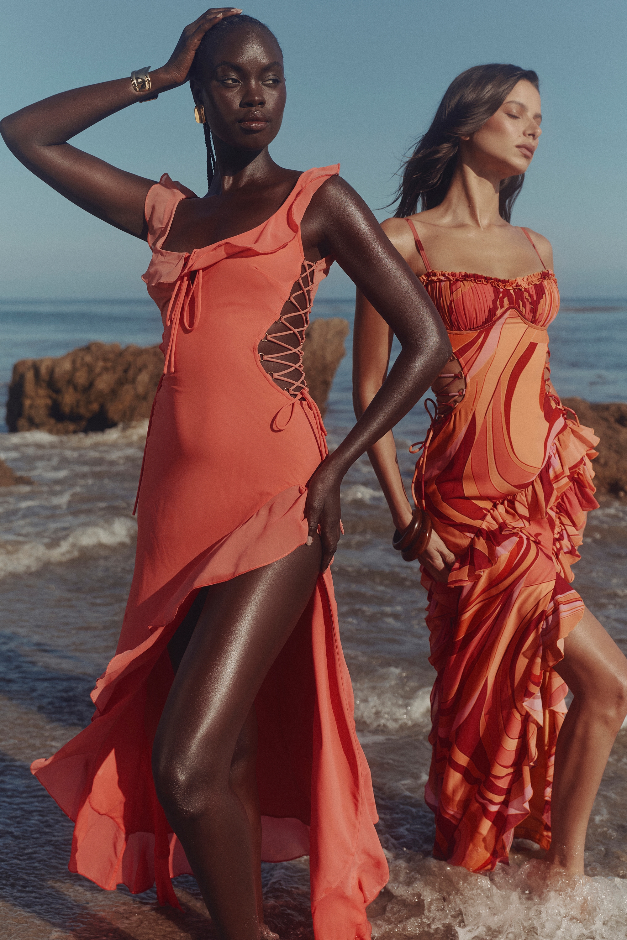 Lumira  Sunset Swirl Print Ruffle Cut Out Maxi Dress — image 10
