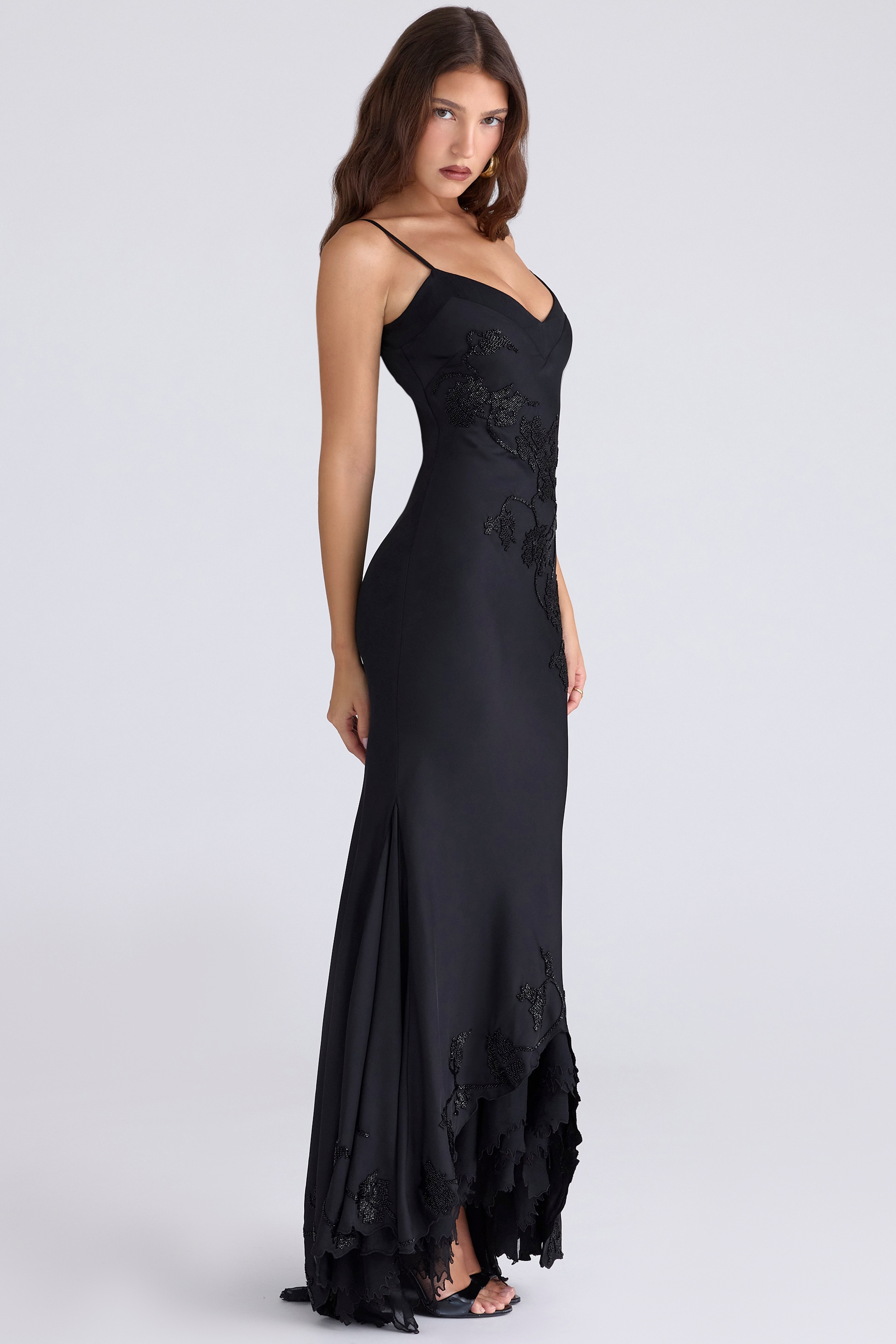 Anastelle  Black Hand Beaded Embellished Satin Maxi Dress - Limited Edition — image 6