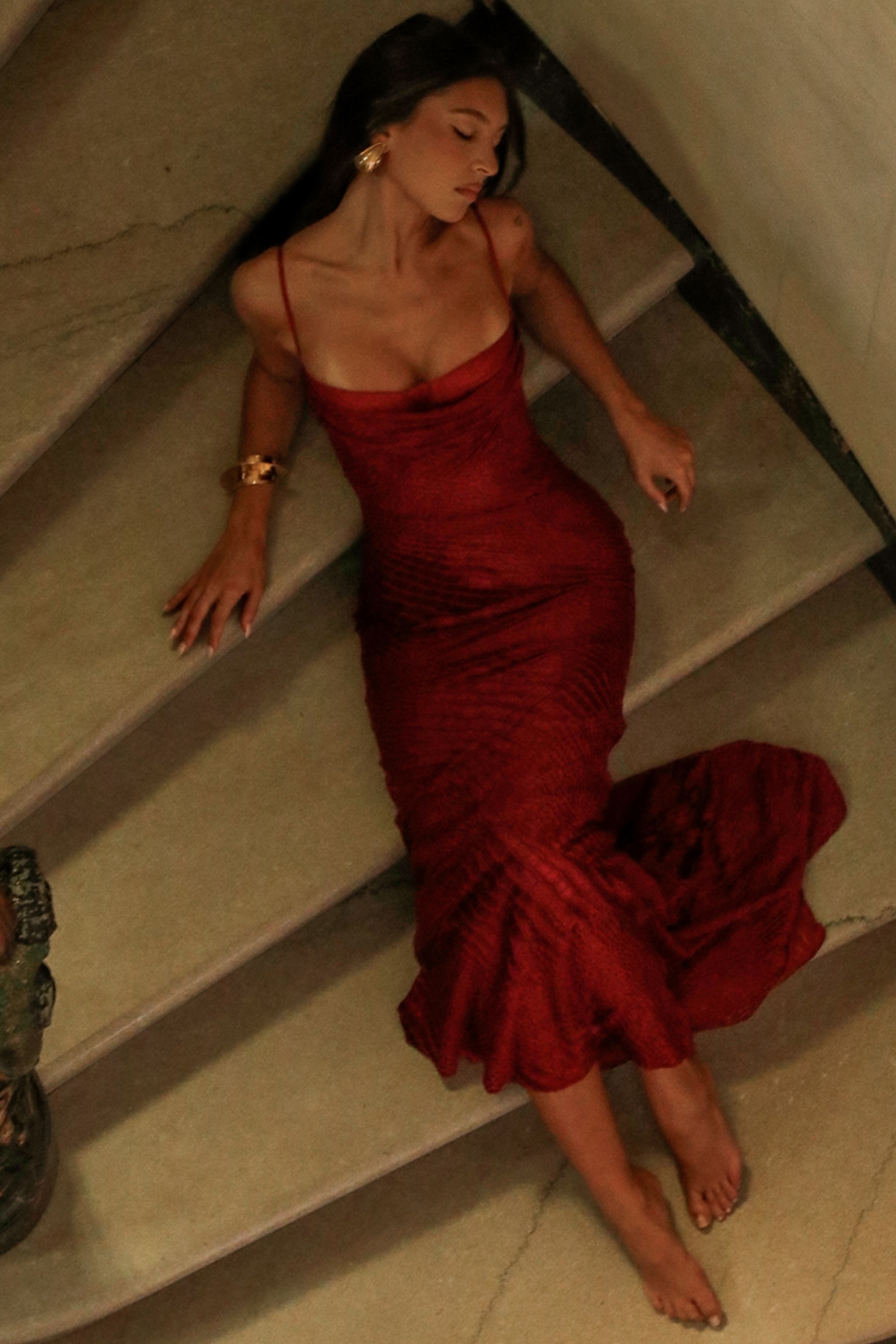 Nalani  Deep Red Devoré Satin Maxi Gown - Limited Edition — image 10
