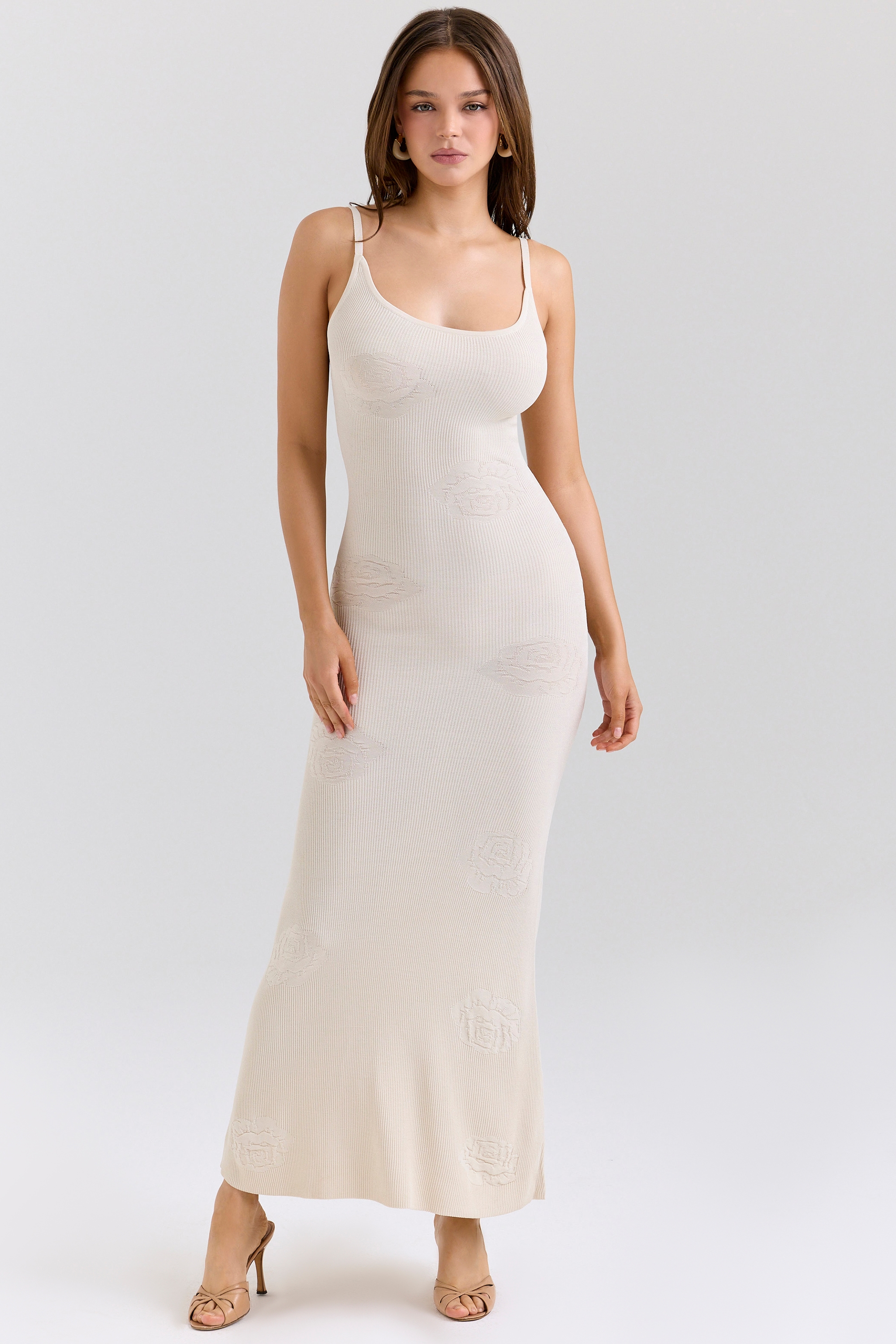Dara  Ecru Rose Embroidered Maxi Dress — image 3