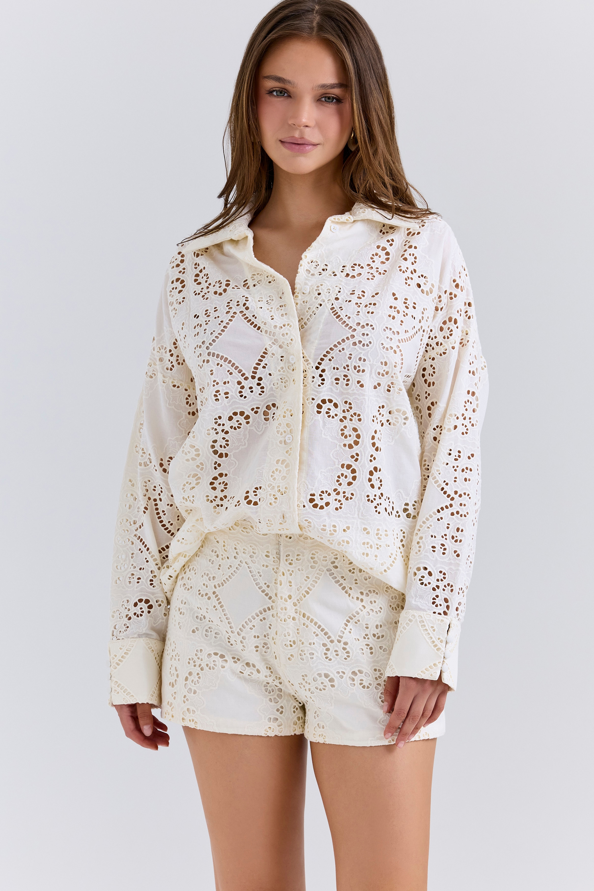 Eman  White Cotton Broderie Anglaise Shorts — image 5