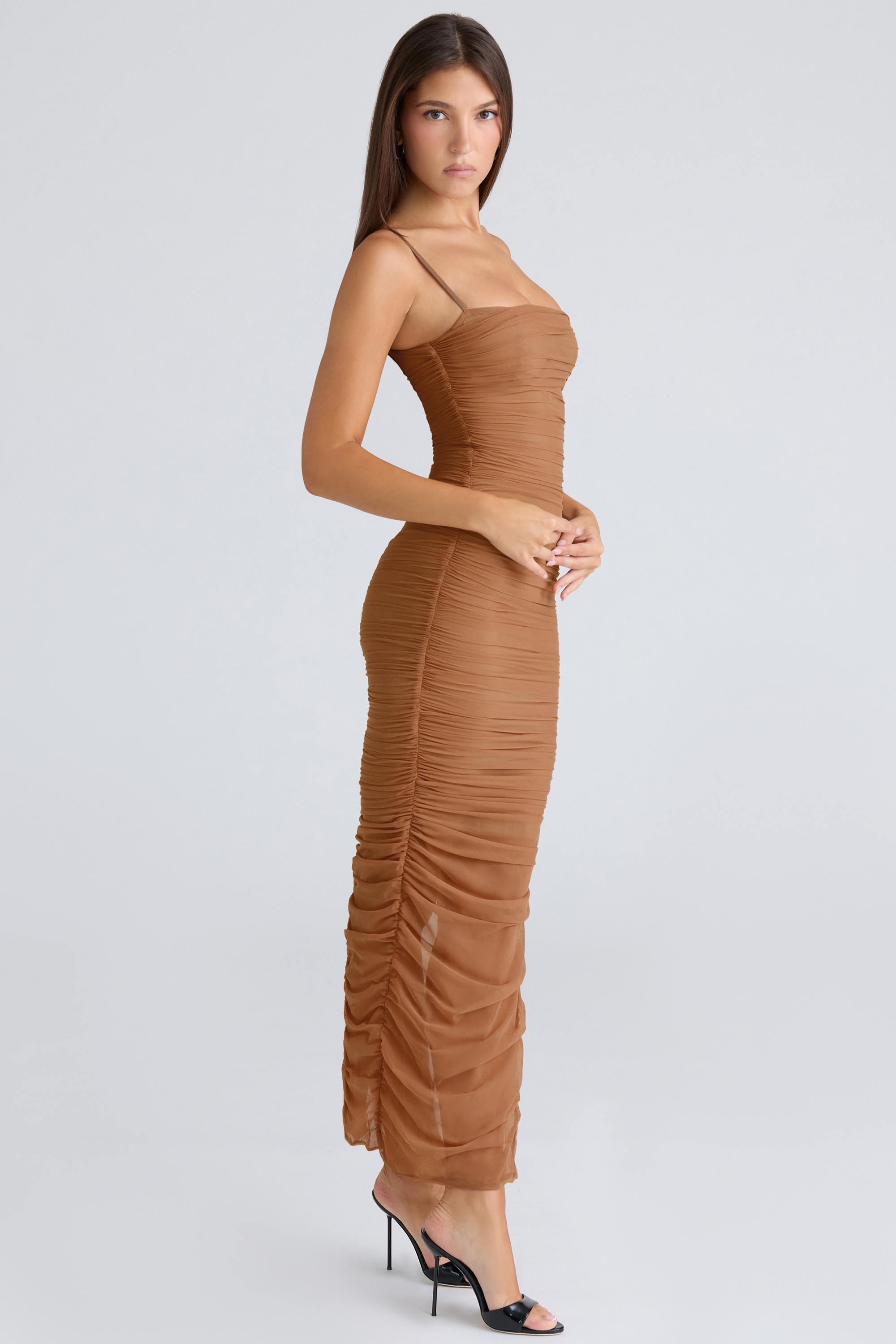 Fornarina  Tan Gathered Stretch Mesh Maxi Dress — image 6
