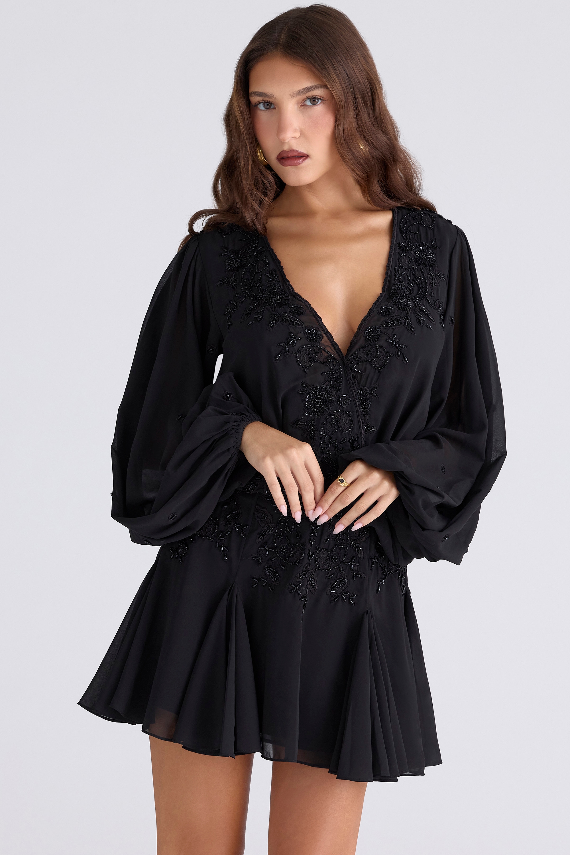 Gianna  Black Hand Beaded Georgette Mini Dress - Limited Edition — image 6