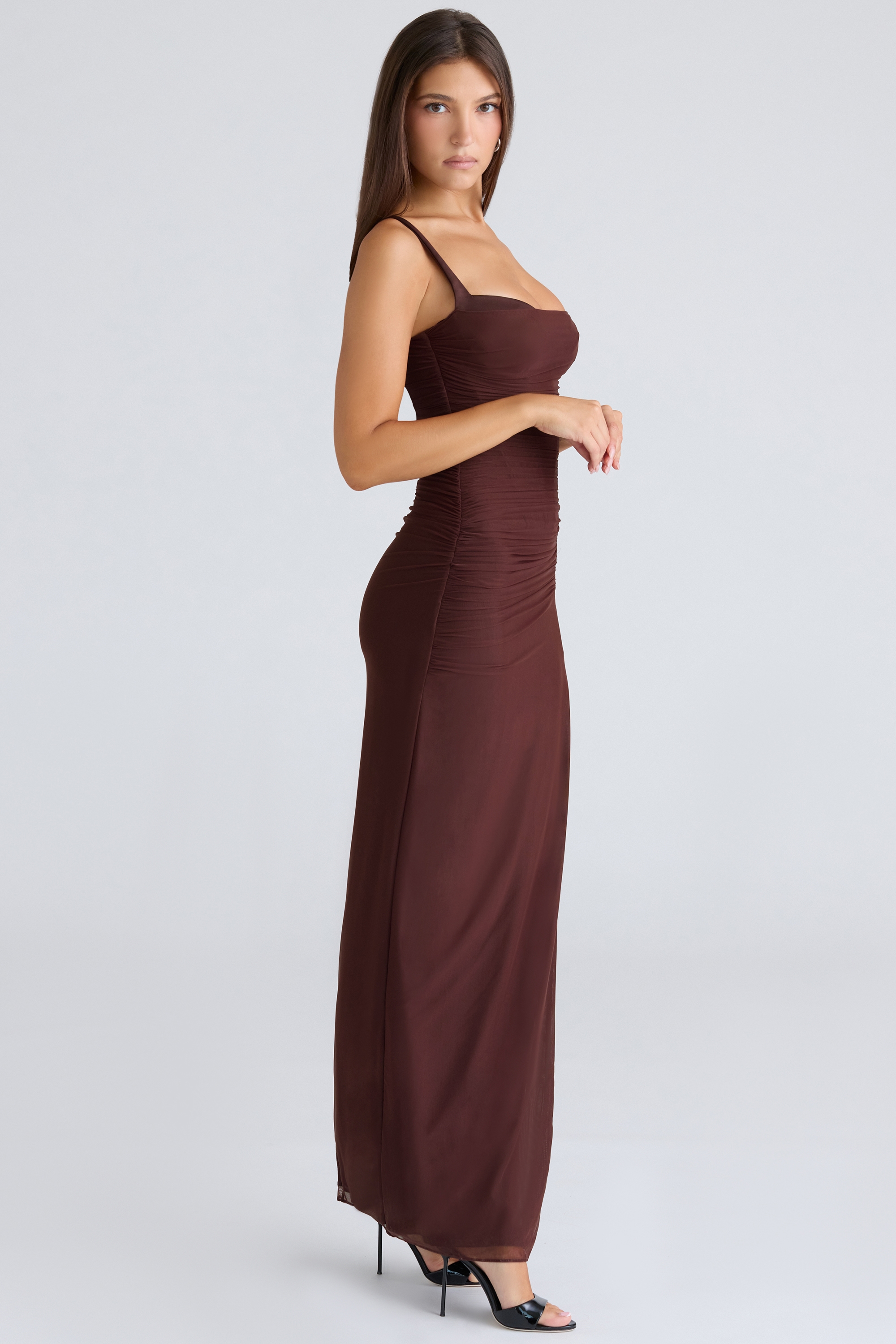 Lini  Burgundy Stretch Mesh Maxi Dress — image 6