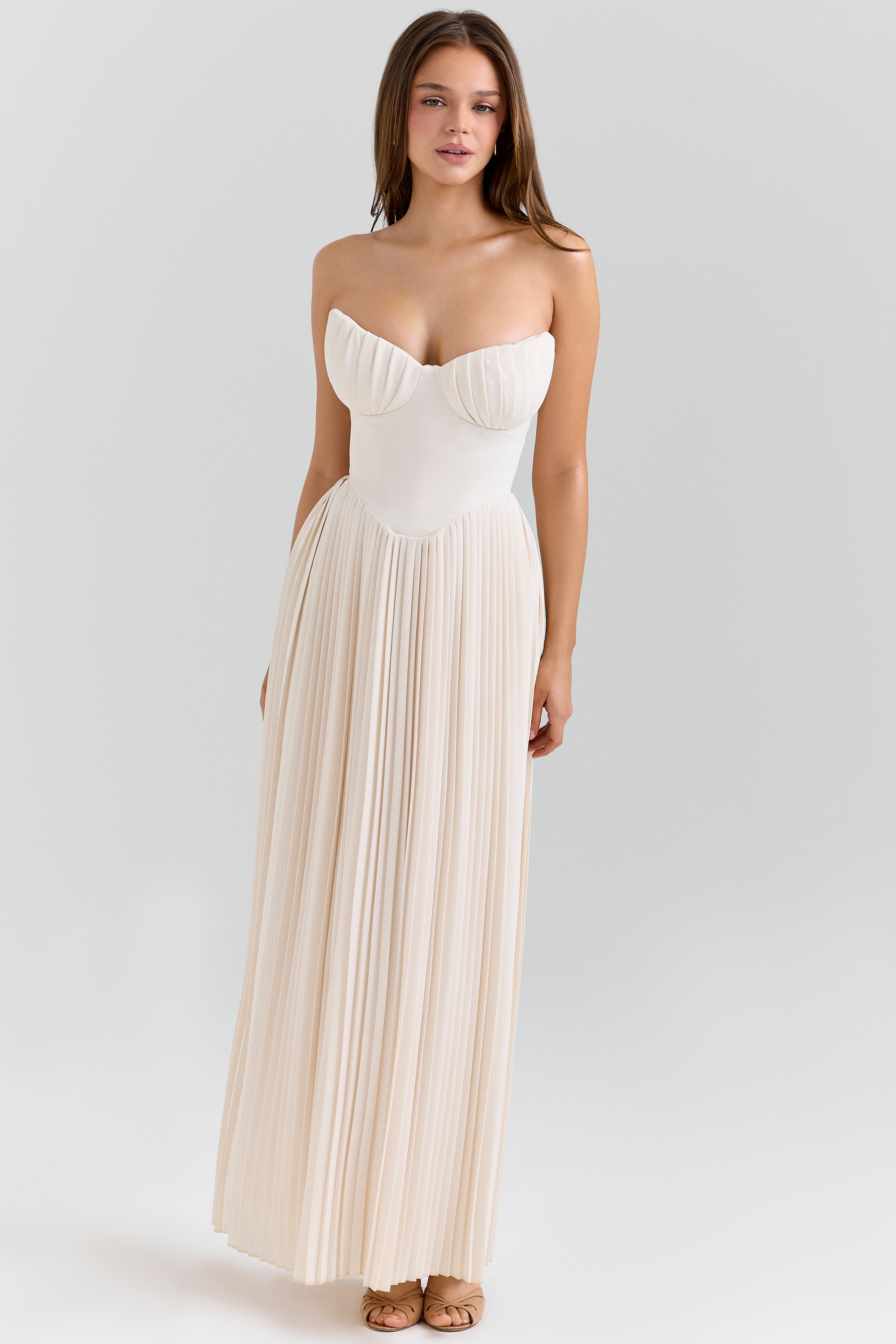 Marcella  Ivory Georgette Pleated Maxi Dress — image 3