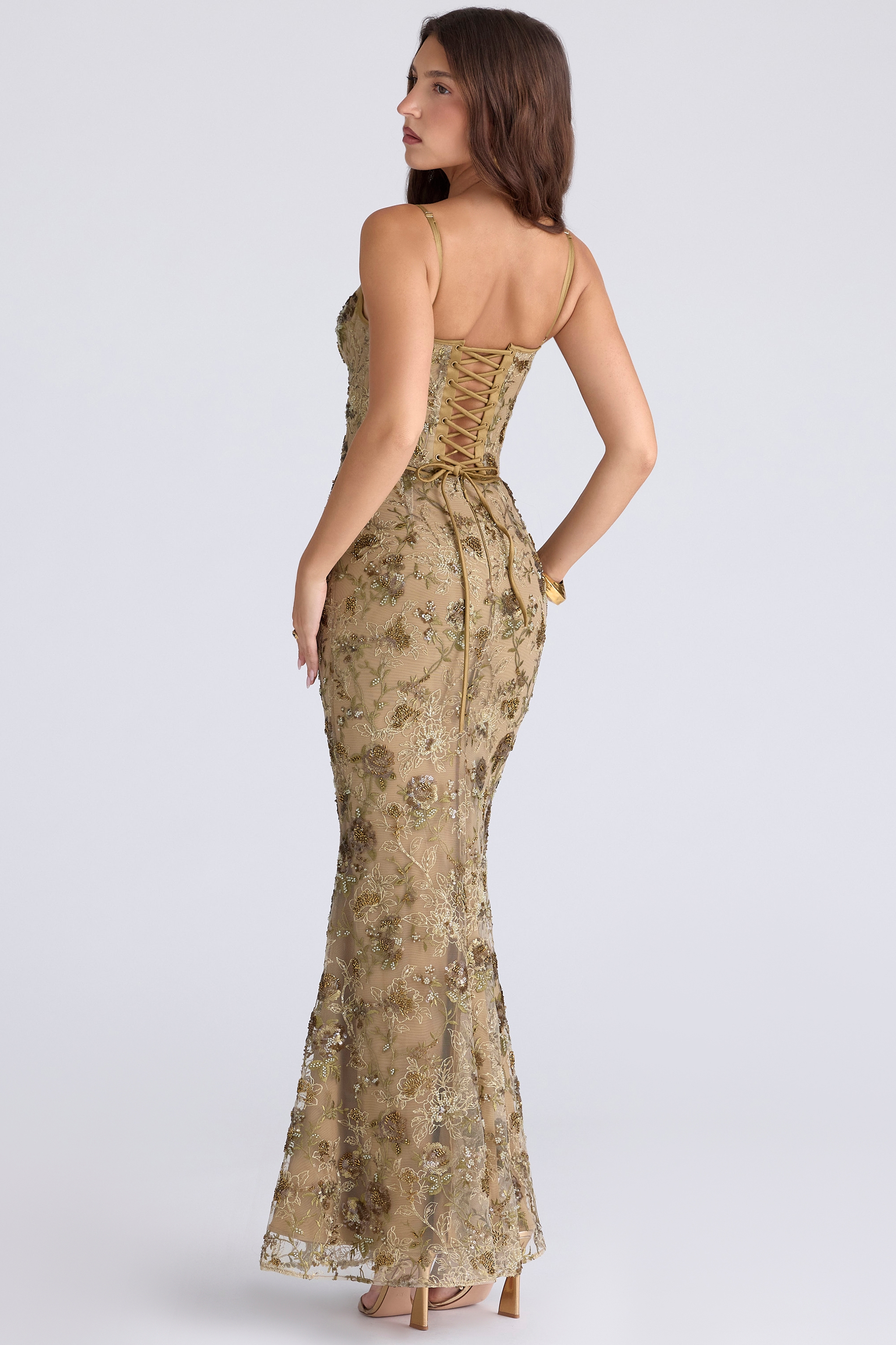 Naima  Olive Bronze Hand Beaded Embellished Corset Maxi Dress - Limited Edition — image 7