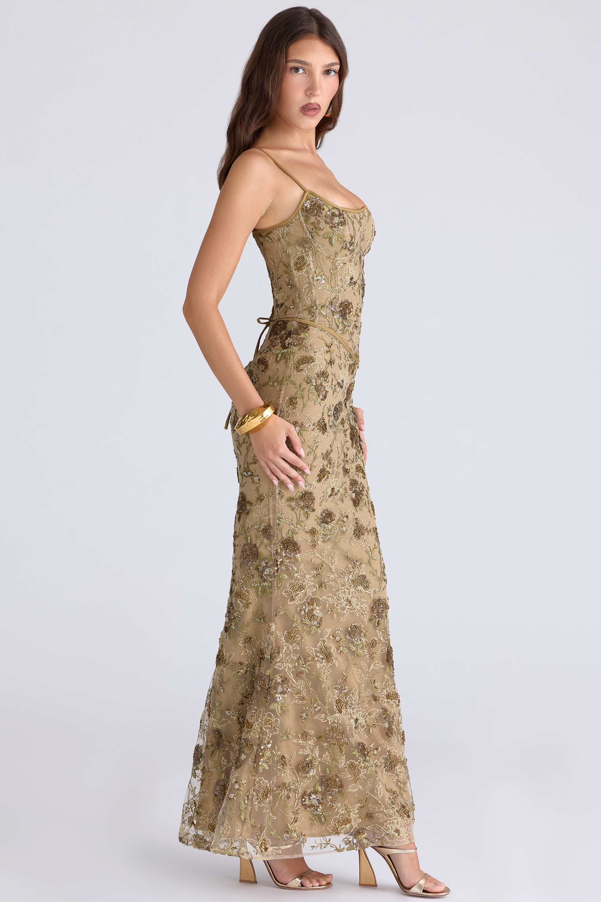 Naima  Olive Bronze Hand Beaded Embellished Corset Maxi Dress - Limited Edition — image 6