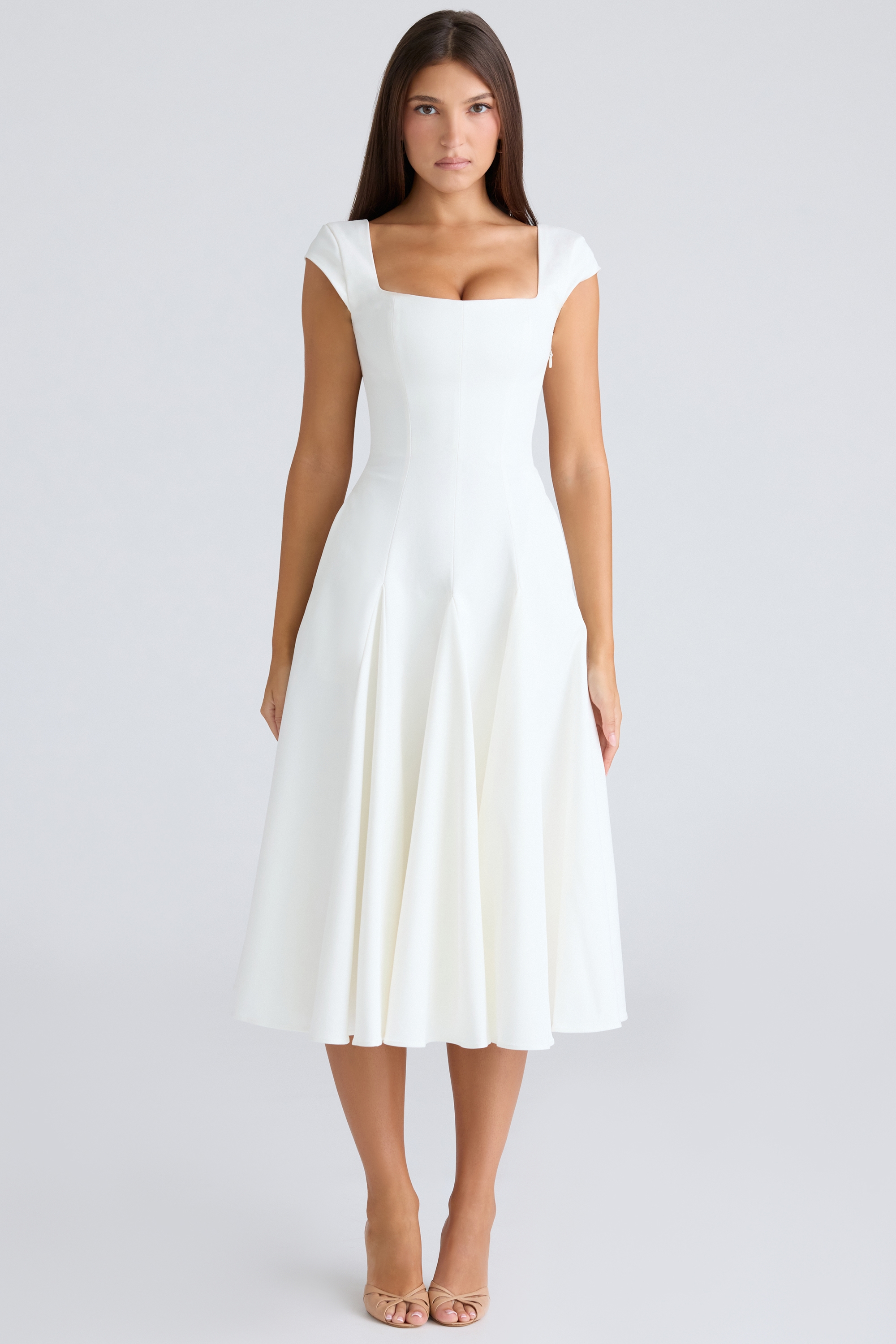 Raisa  White Square Neck Twill Midi Dress — image 3