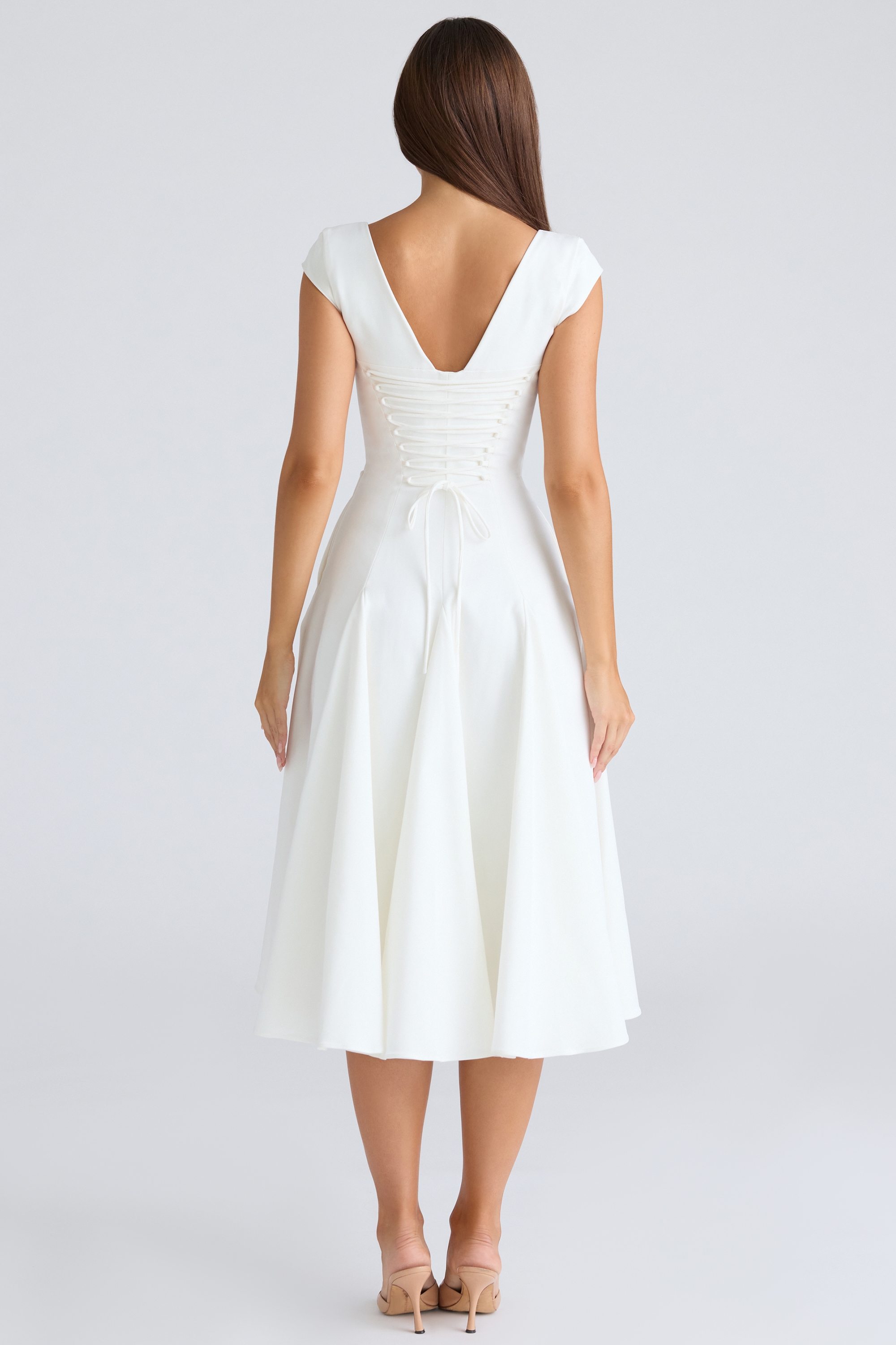Raisa  White Square Neck Twill Midi Dress — image 5