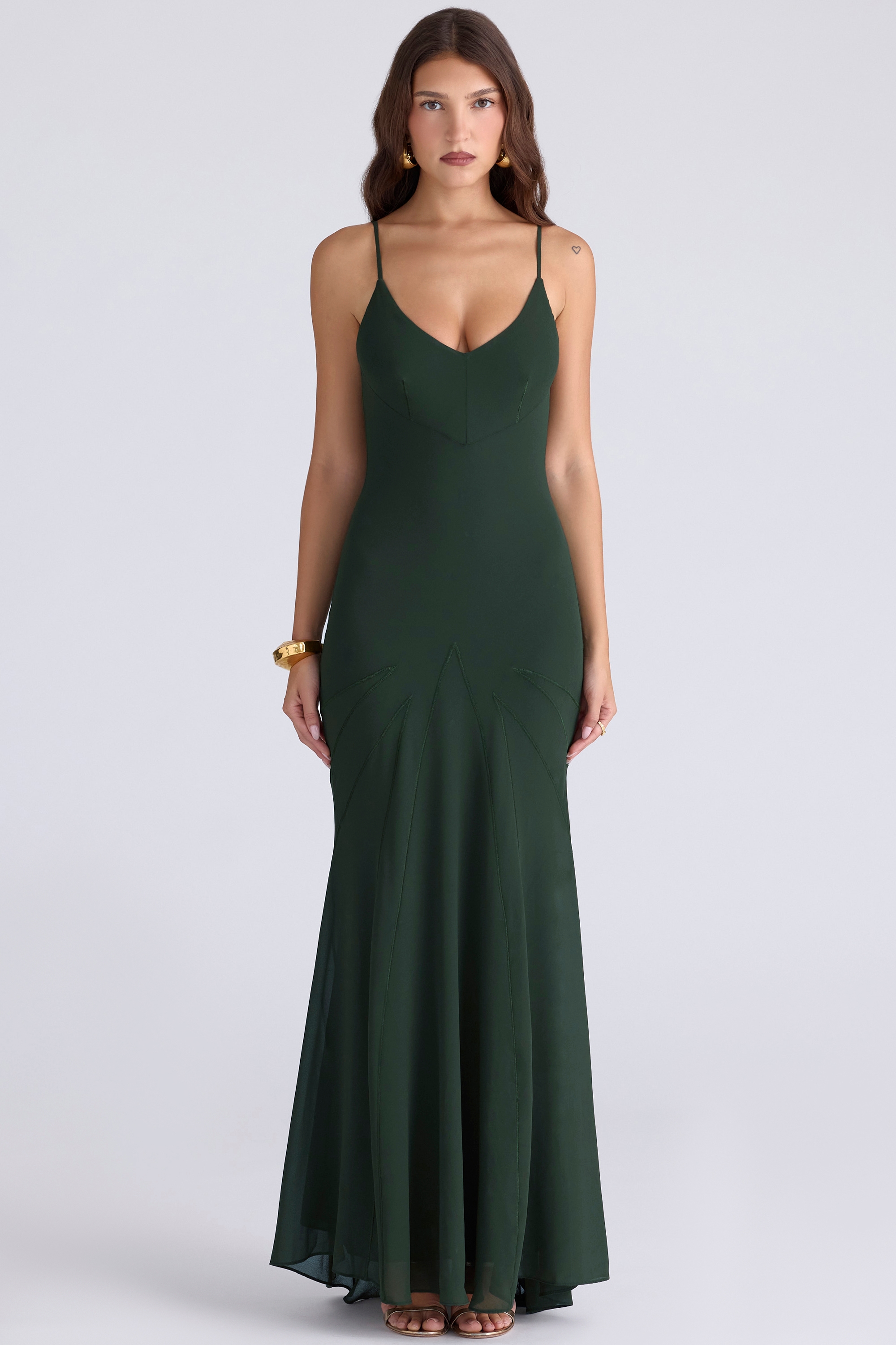 Sacha  Forest Green Georgette Panelled Maxi Dress — image 5
