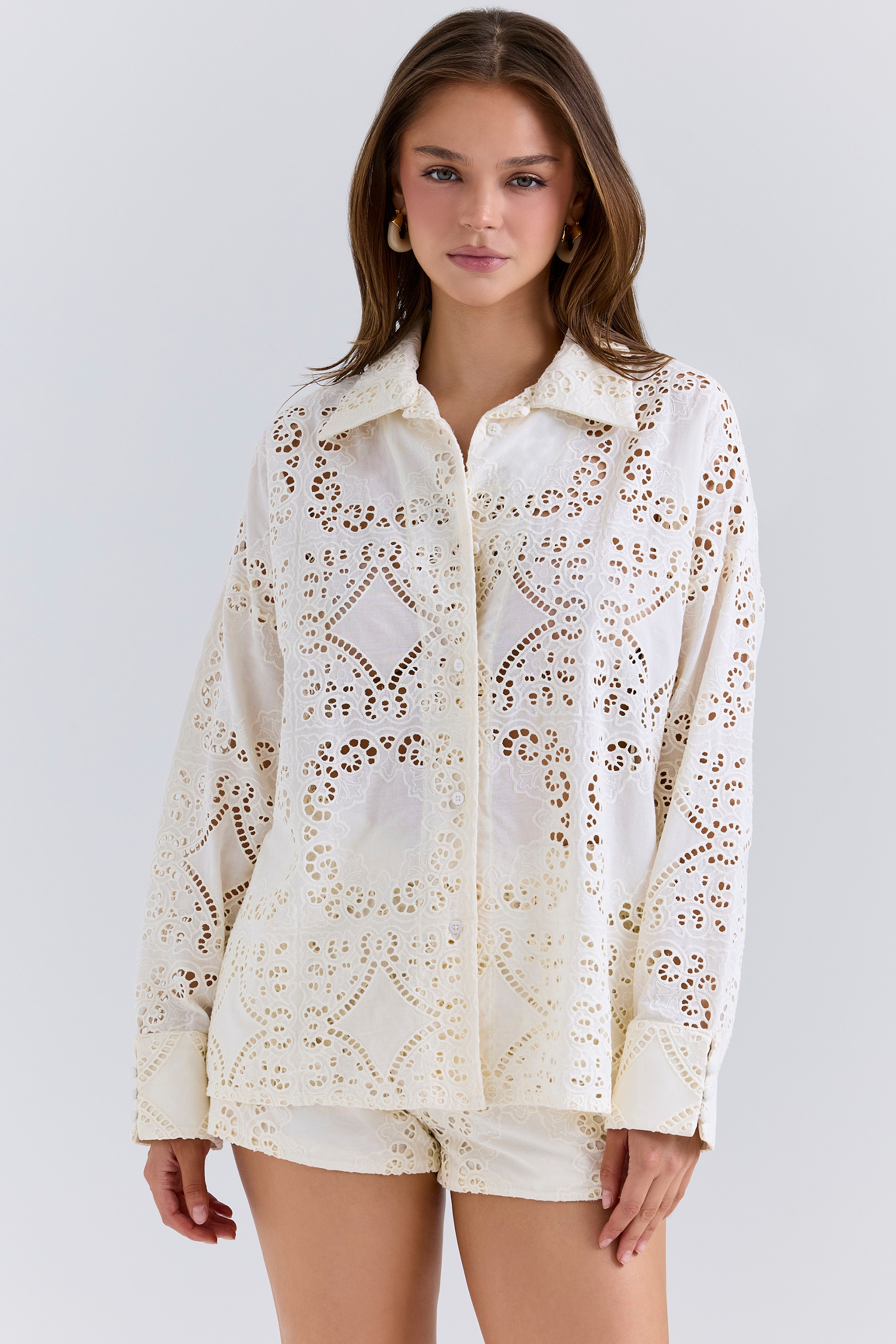 Samah  White Cotton Broderie Anglaise Shirt — image 3