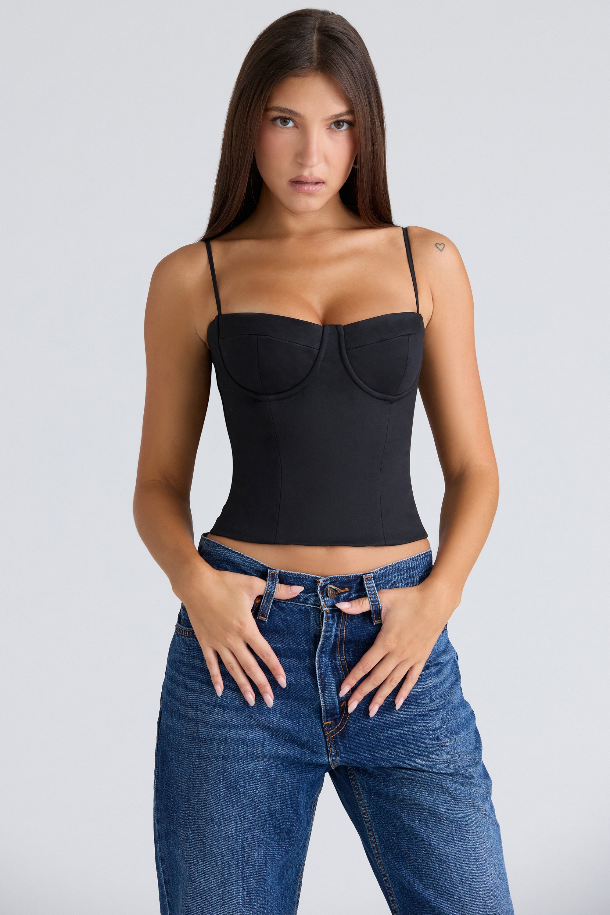 Samaria  Black Stretch Twill Cupped Corset Top — image 3