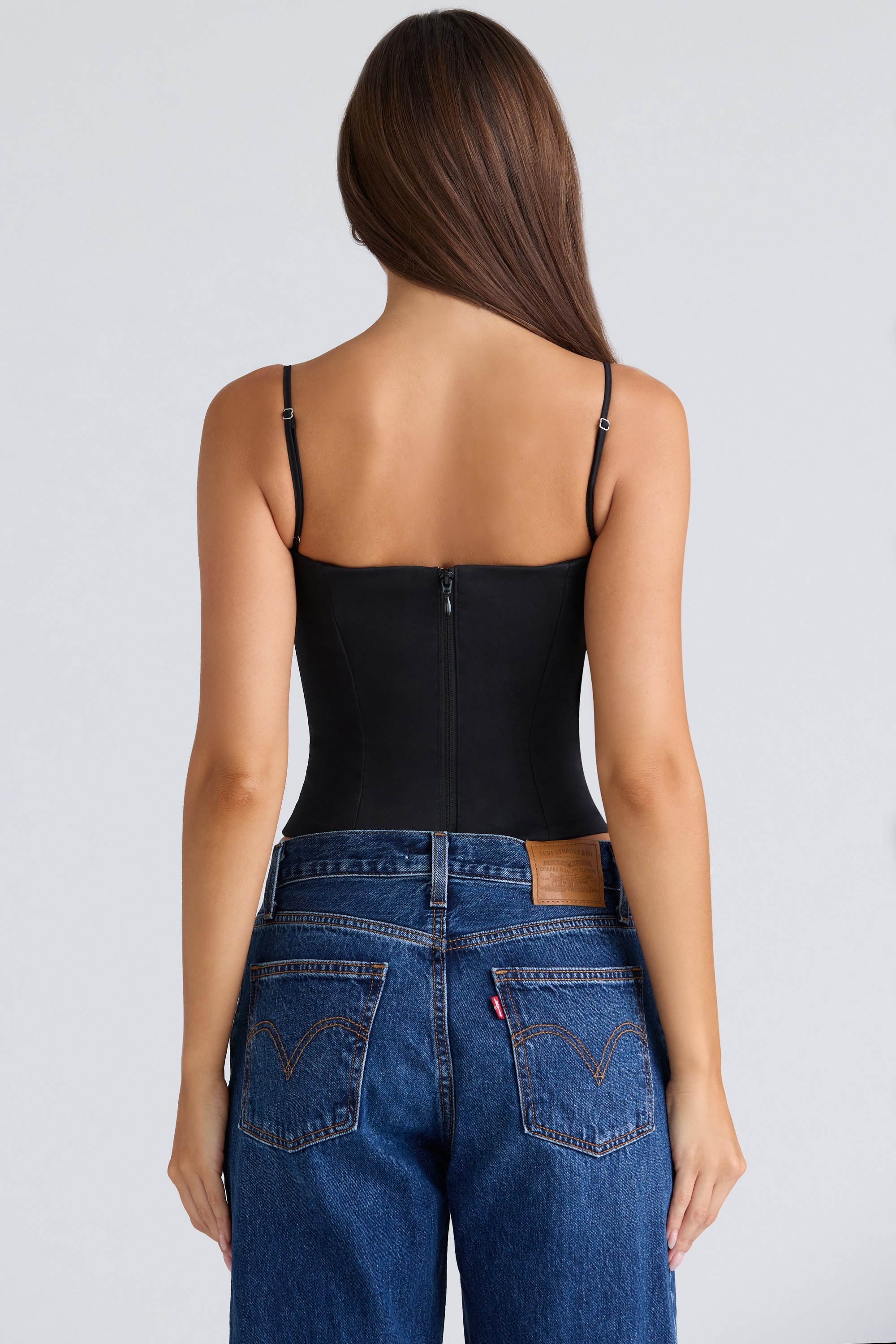 Samaria  Black Stretch Twill Cupped Corset Top — image 2