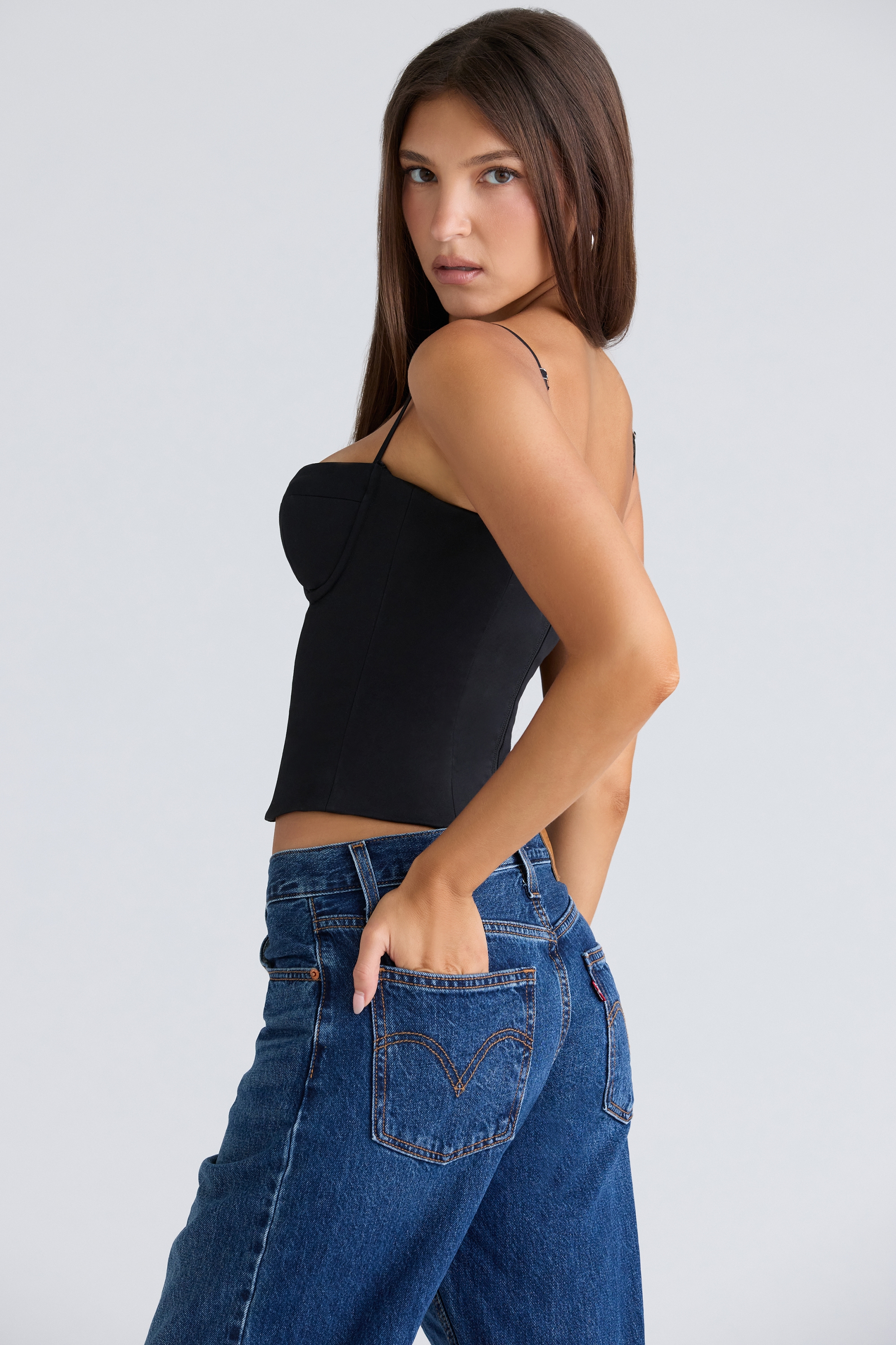 Samaria  Black Stretch Twill Cupped Corset Top — image 8