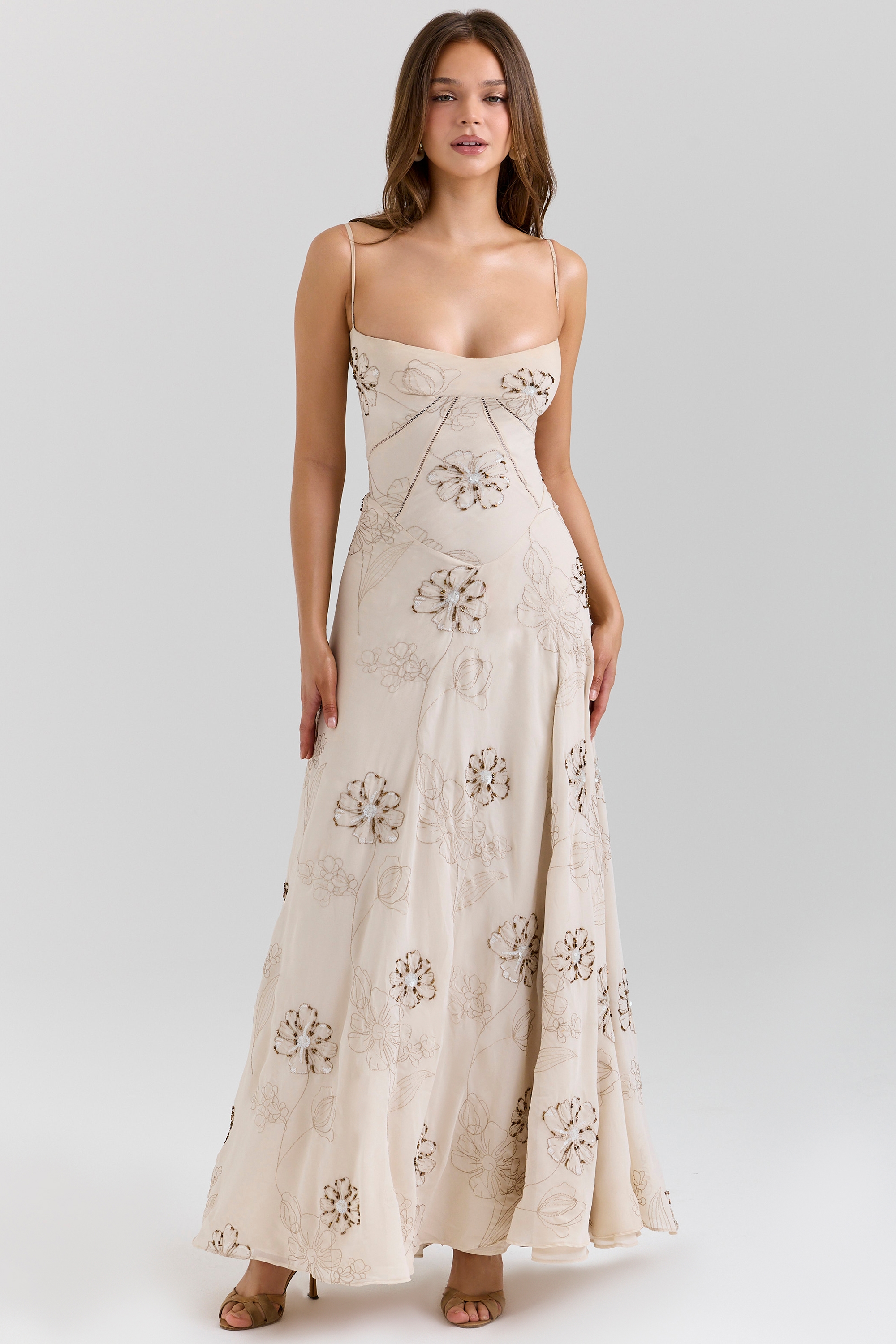 Seren  Vanilla Embroidered Hand Beaded Floral Maxi Dress — image 3