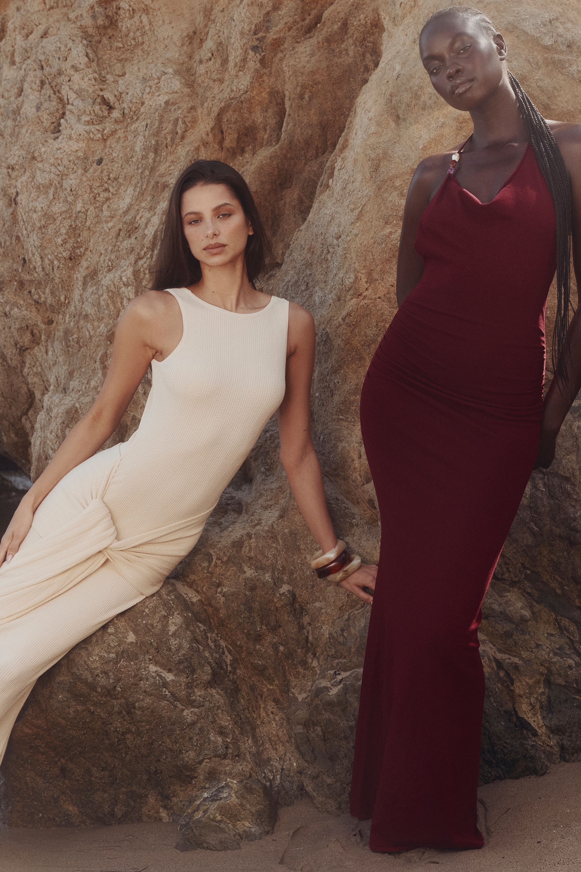 Thalina  Wine Draped Halter Neck Maxi Dress — image 9