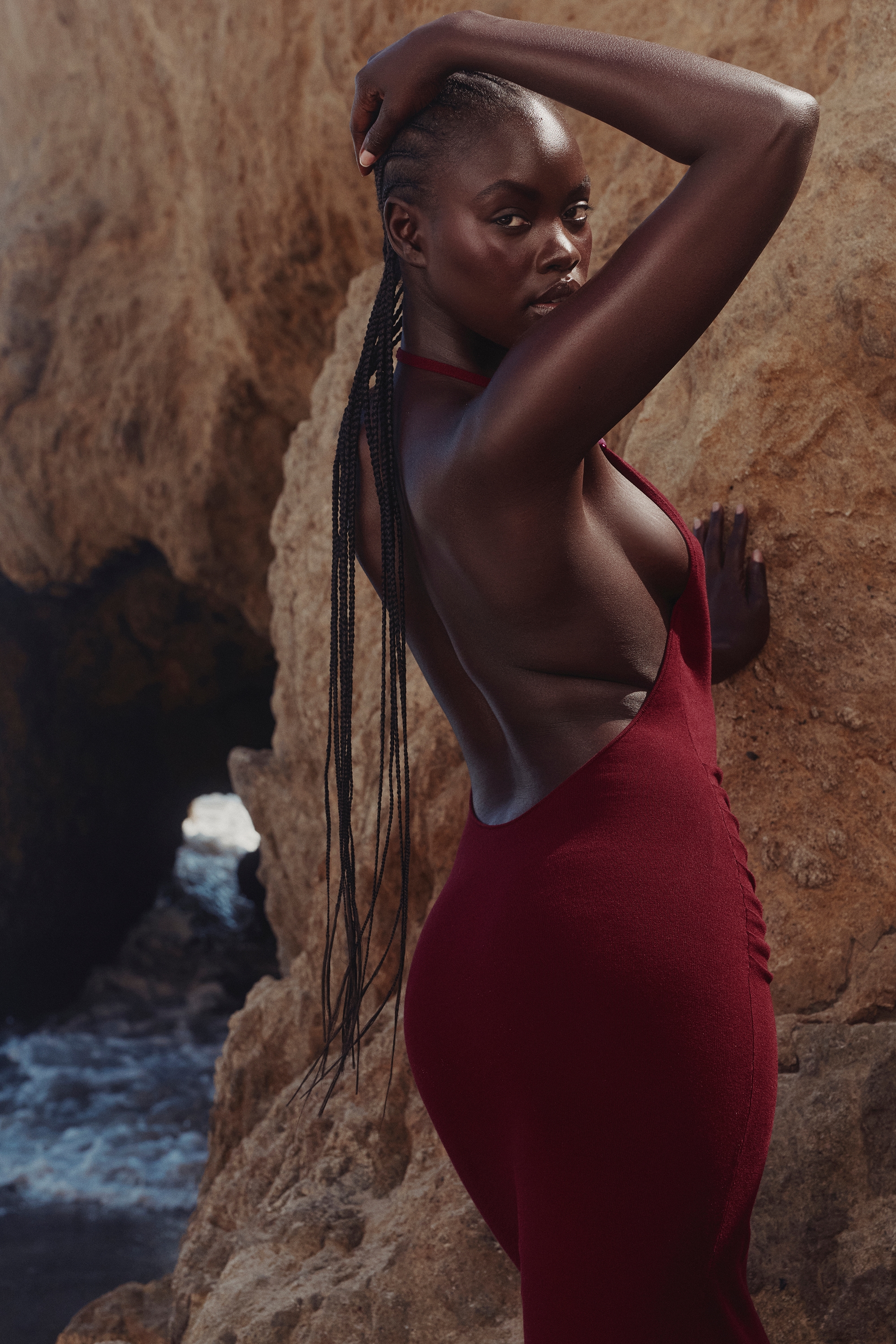 Thalina  Wine Draped Halter Neck Maxi Dress — image 2