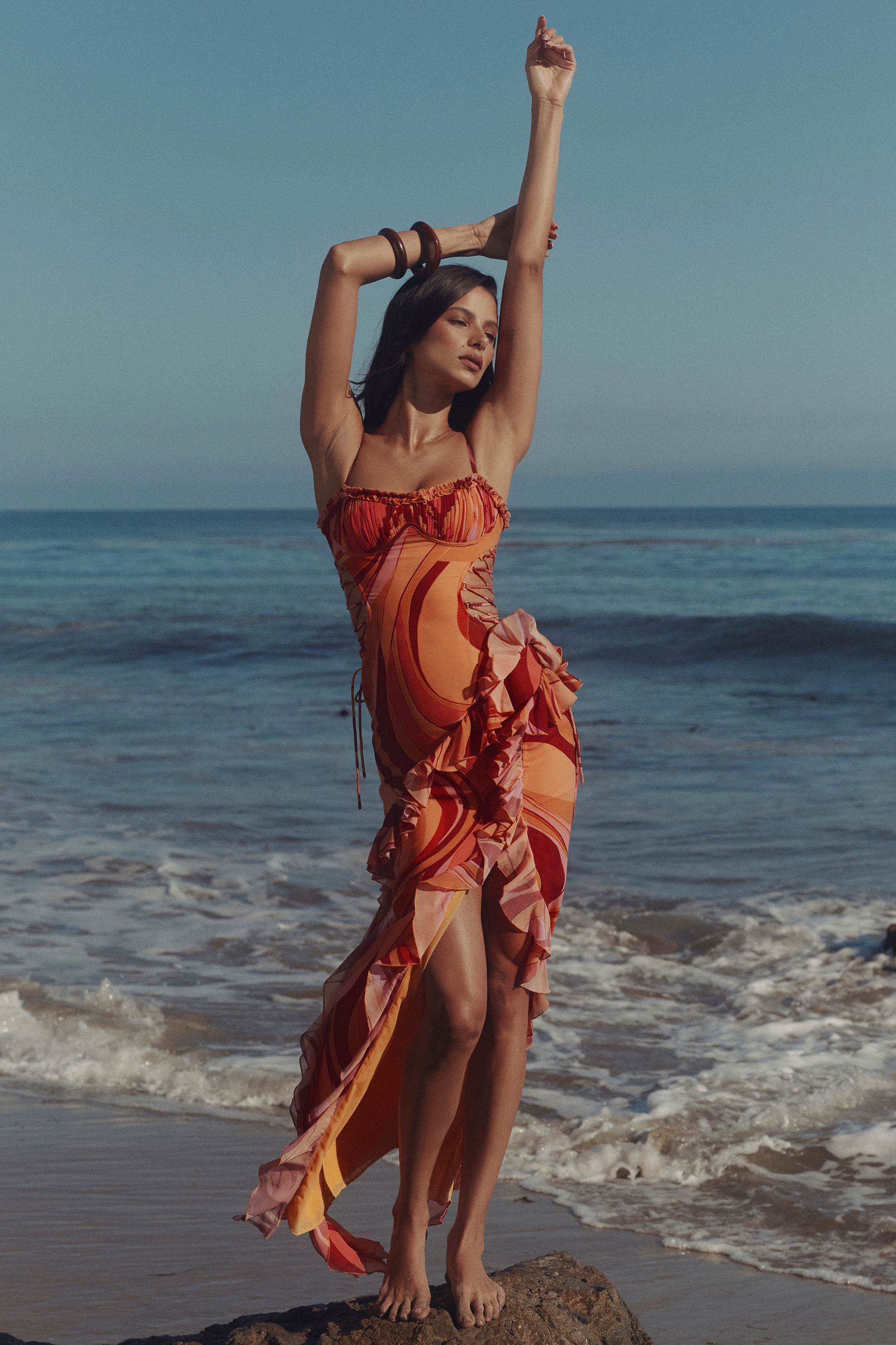 Lumira  Sunset Swirl Print Ruffle Cut Out Maxi Dress — image 2