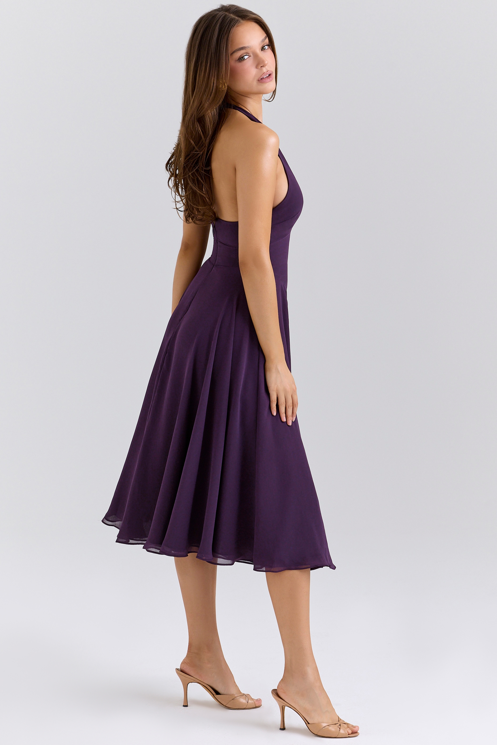 Solada  Grape Georgette Halter Sundress — image 5