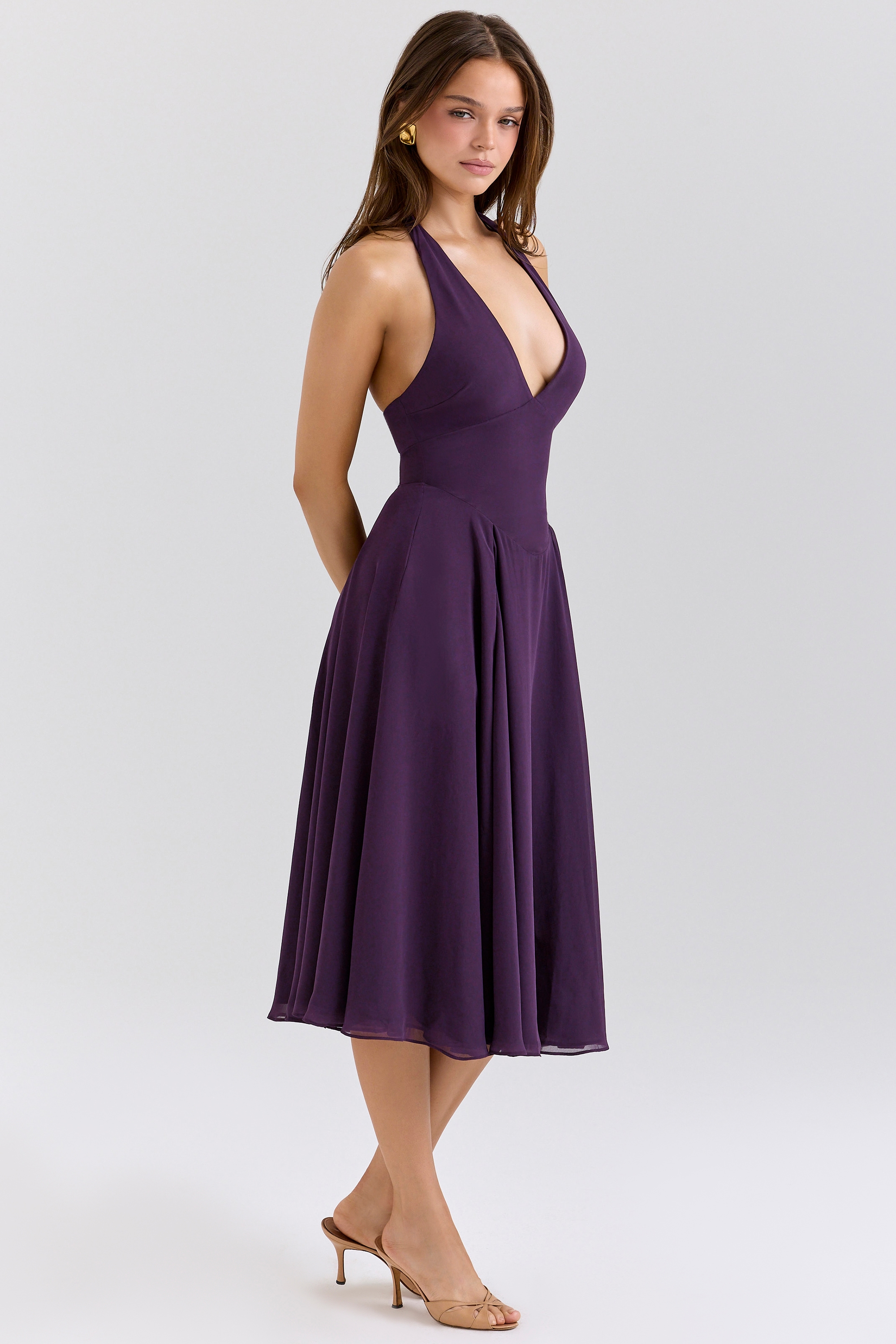 Solada  Grape Georgette Halter Sundress — image 4