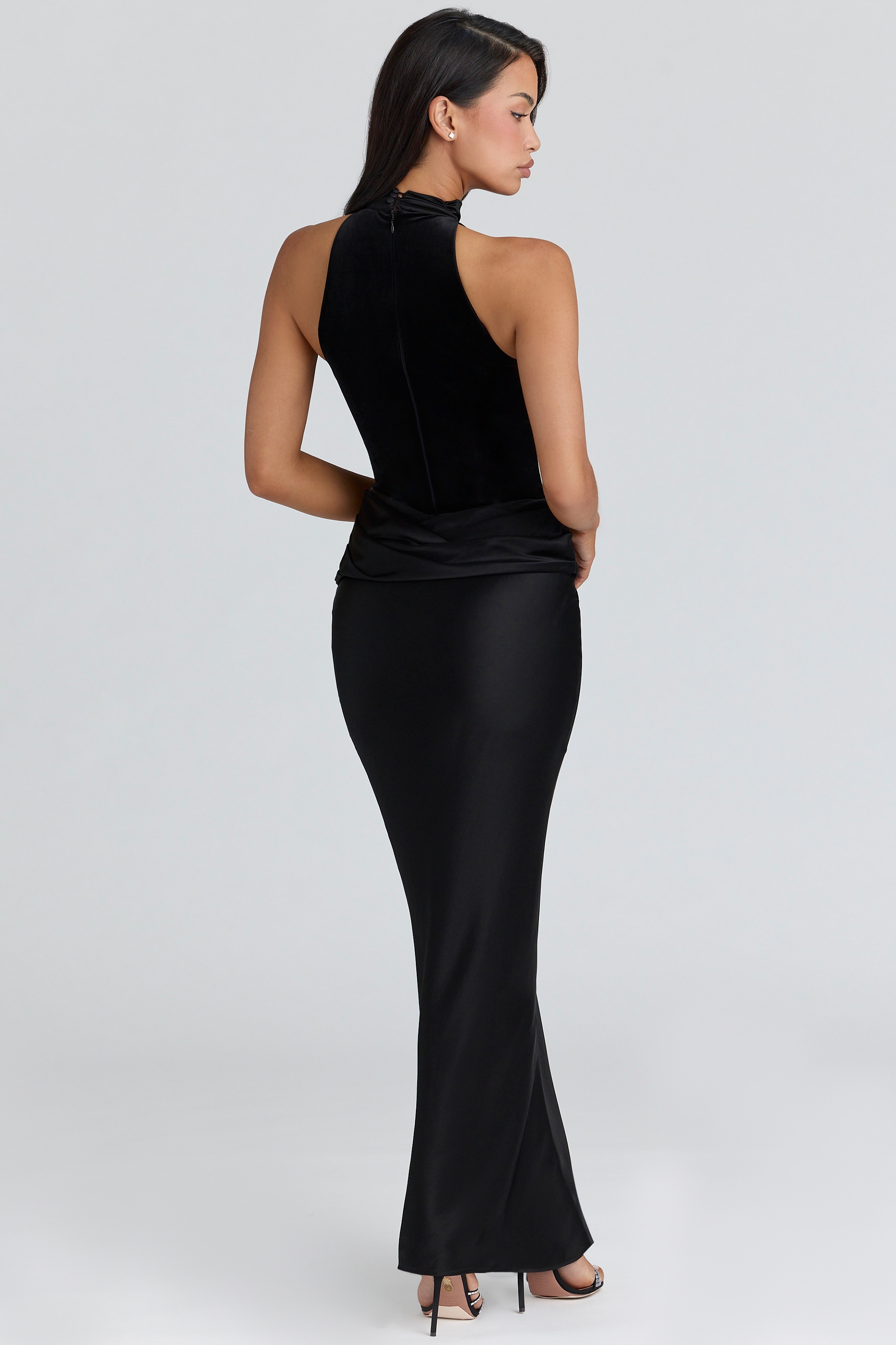 Beau  Black Satin Draped Maxi Skirt — image 7