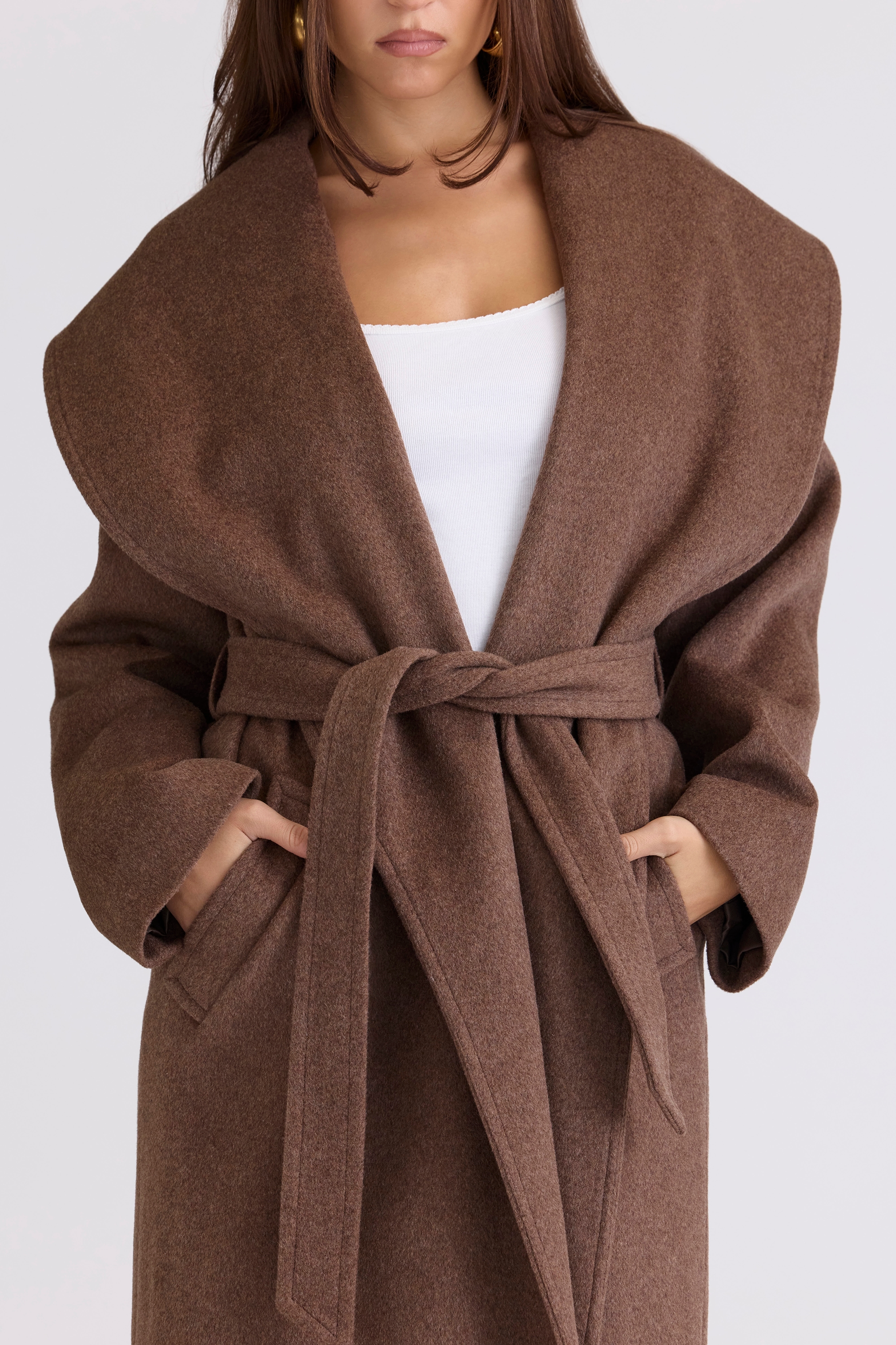 Cocoon  Brown Wool Shawl Collar Coat — image 7