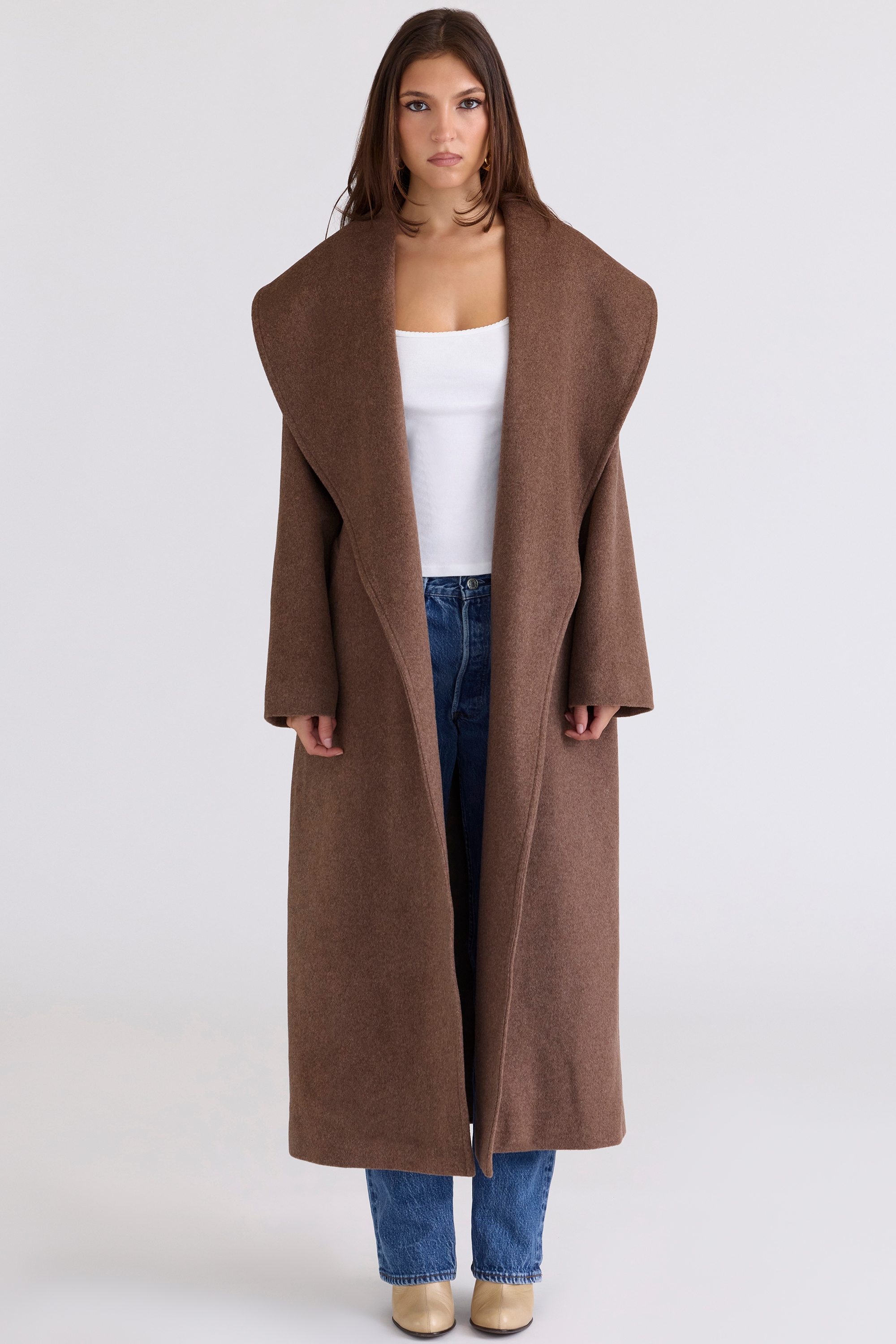 Cocoon  Brown Wool Shawl Collar Coat — image 8