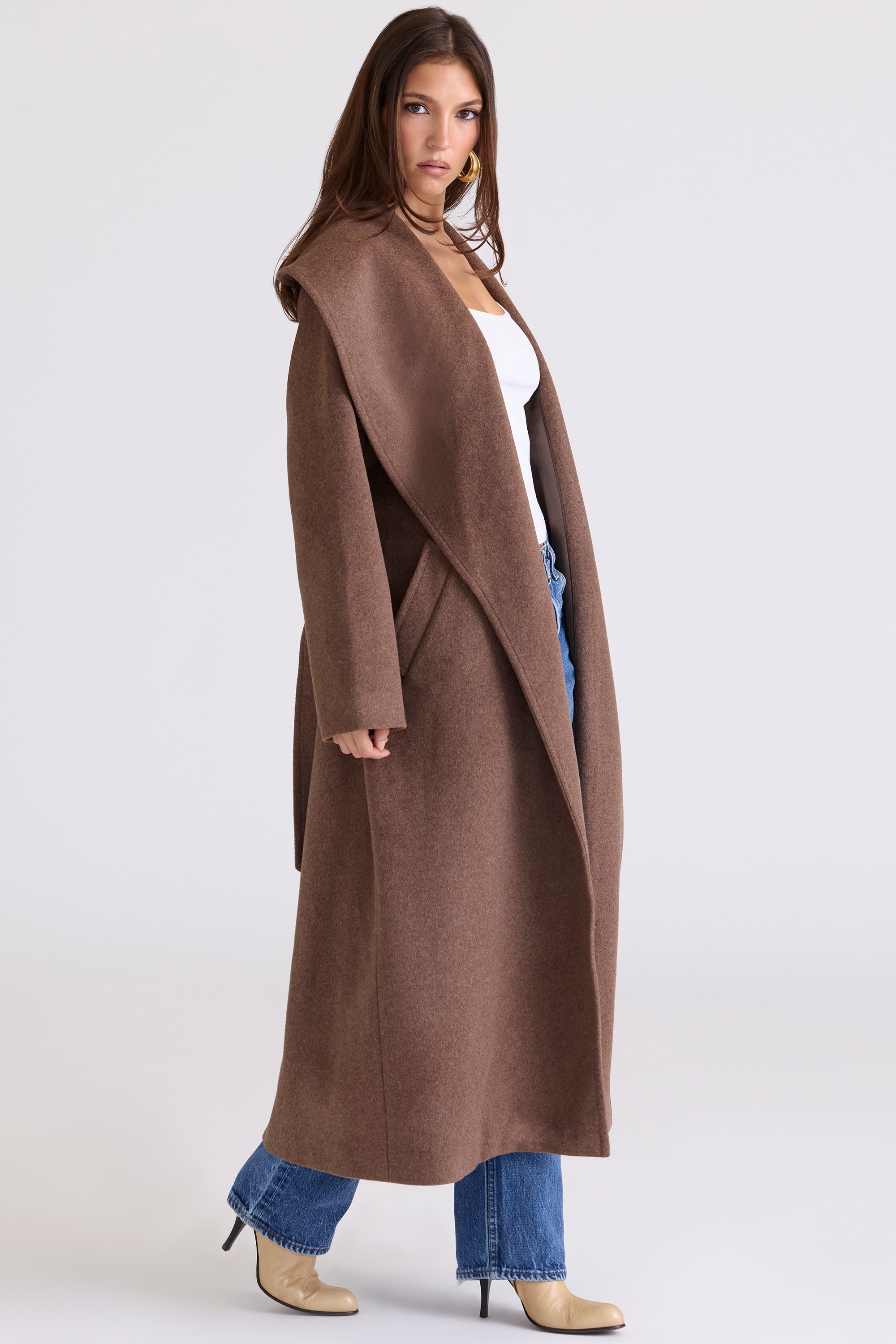 Cocoon  Brown Wool Shawl Collar Coat — image 10