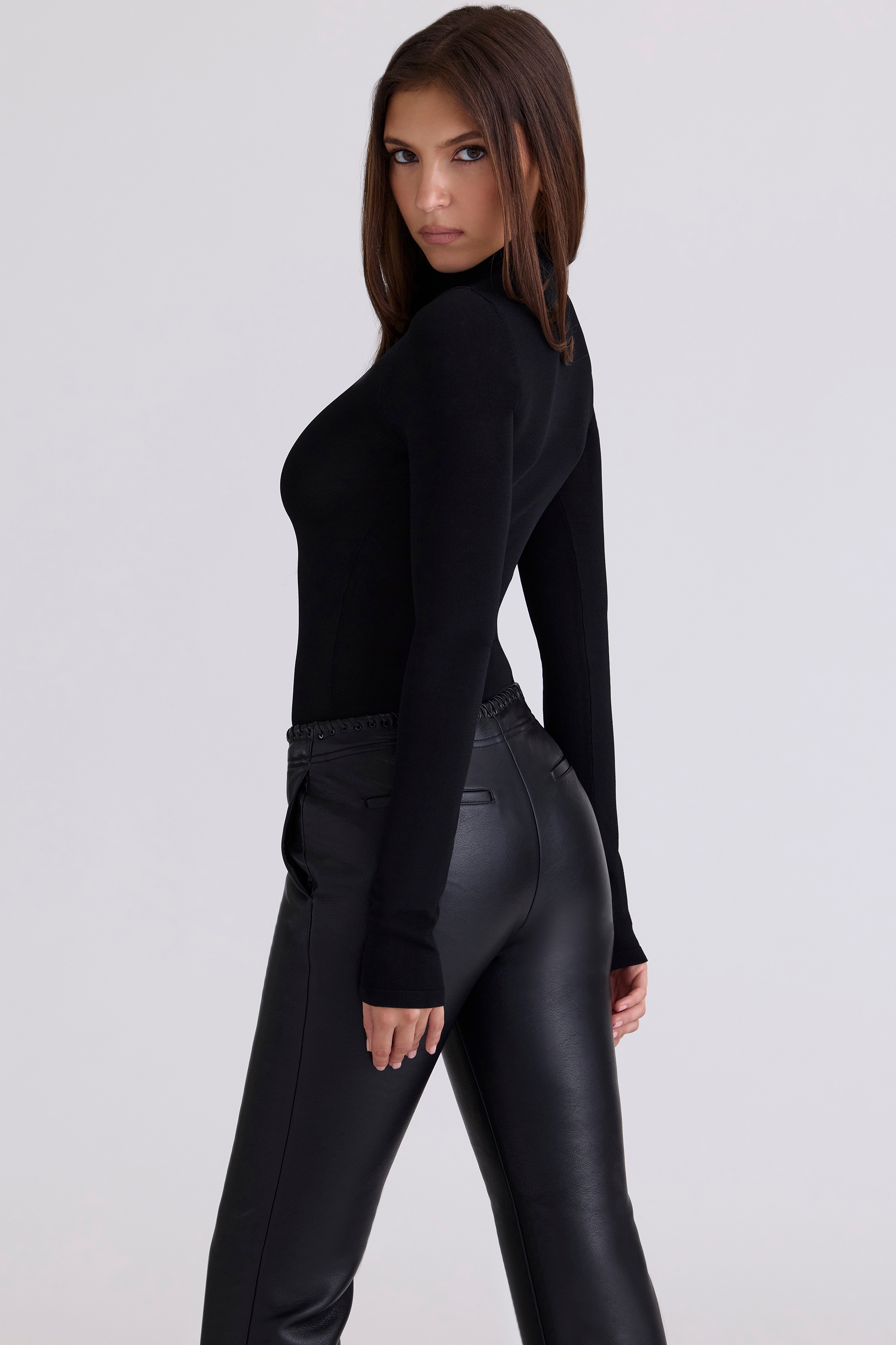 Eliena  Black High Neck Long Sleeve Bodysuit — image 2