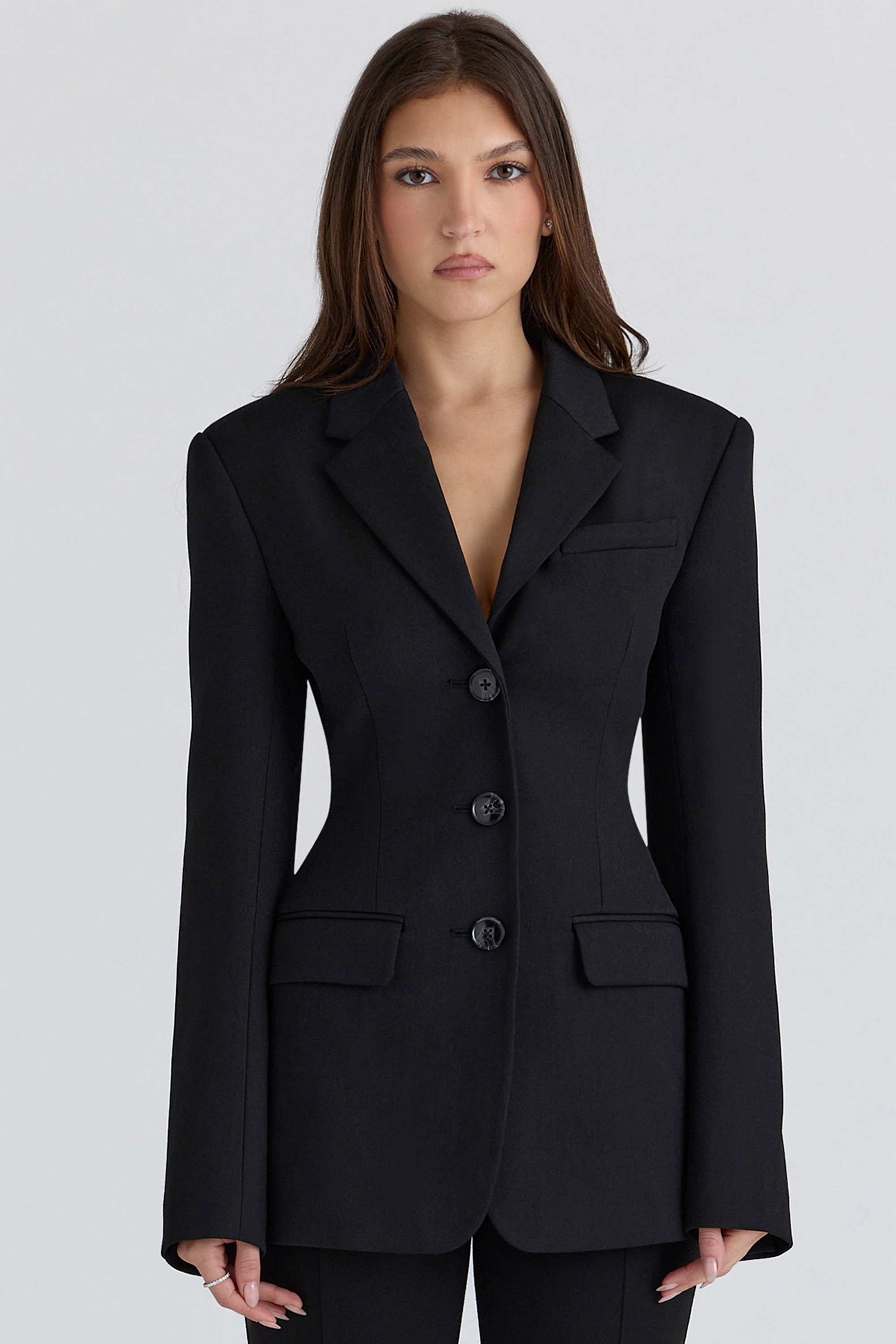 Luella Black Crepe Hourglass Blazer Jacket