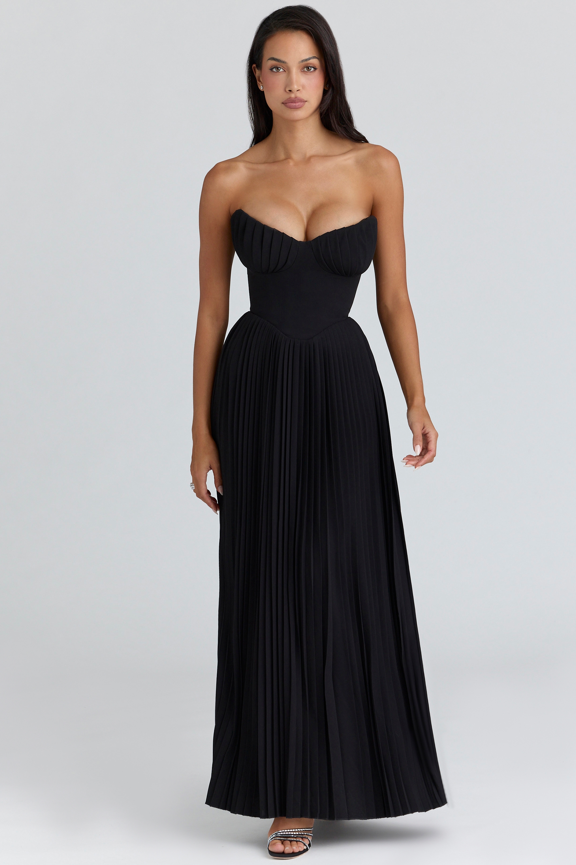Marcella  Black Georgette Pleated Maxi Dress — image 1