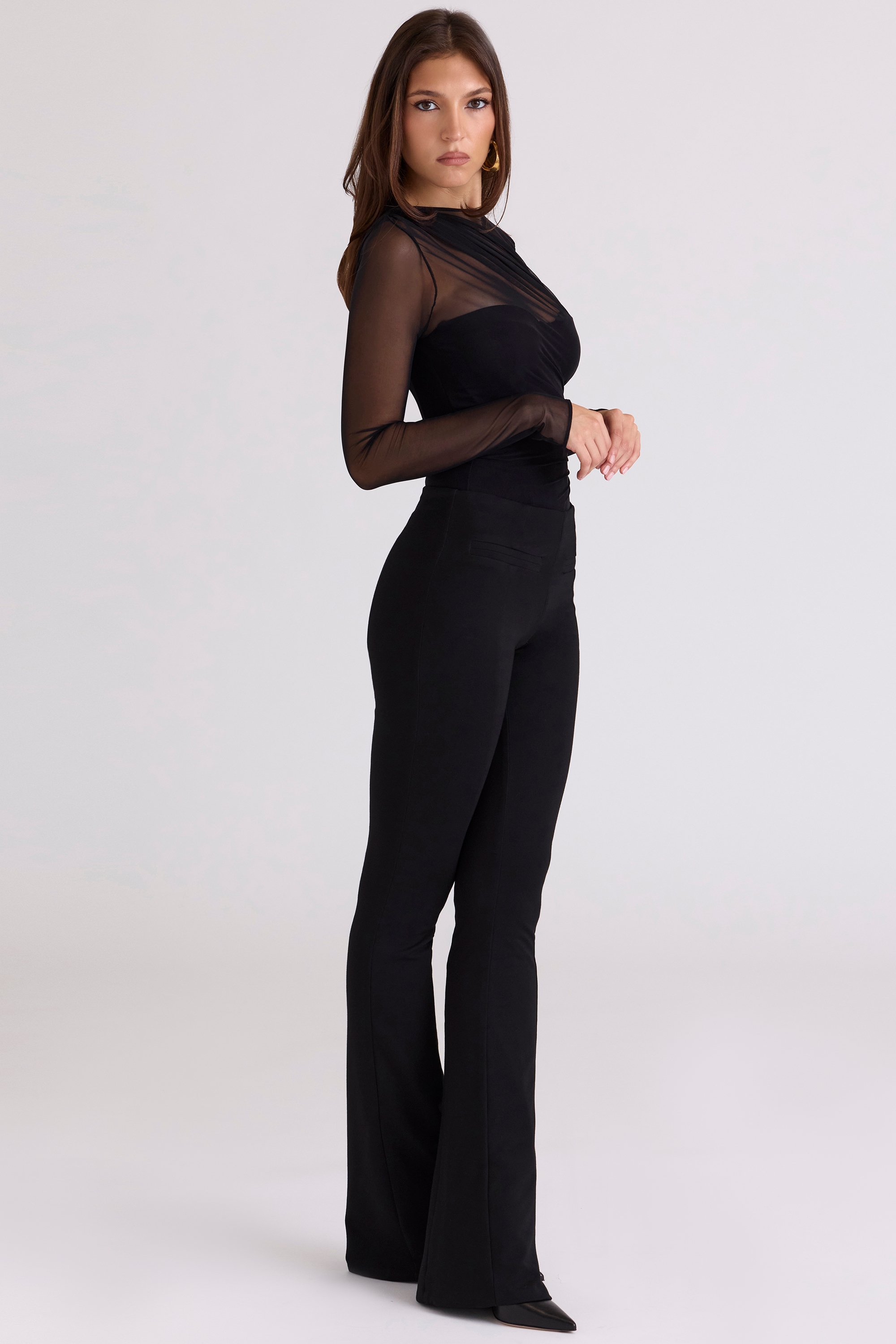 Orelia  Black Draped Mesh Bodysuit — image 5
