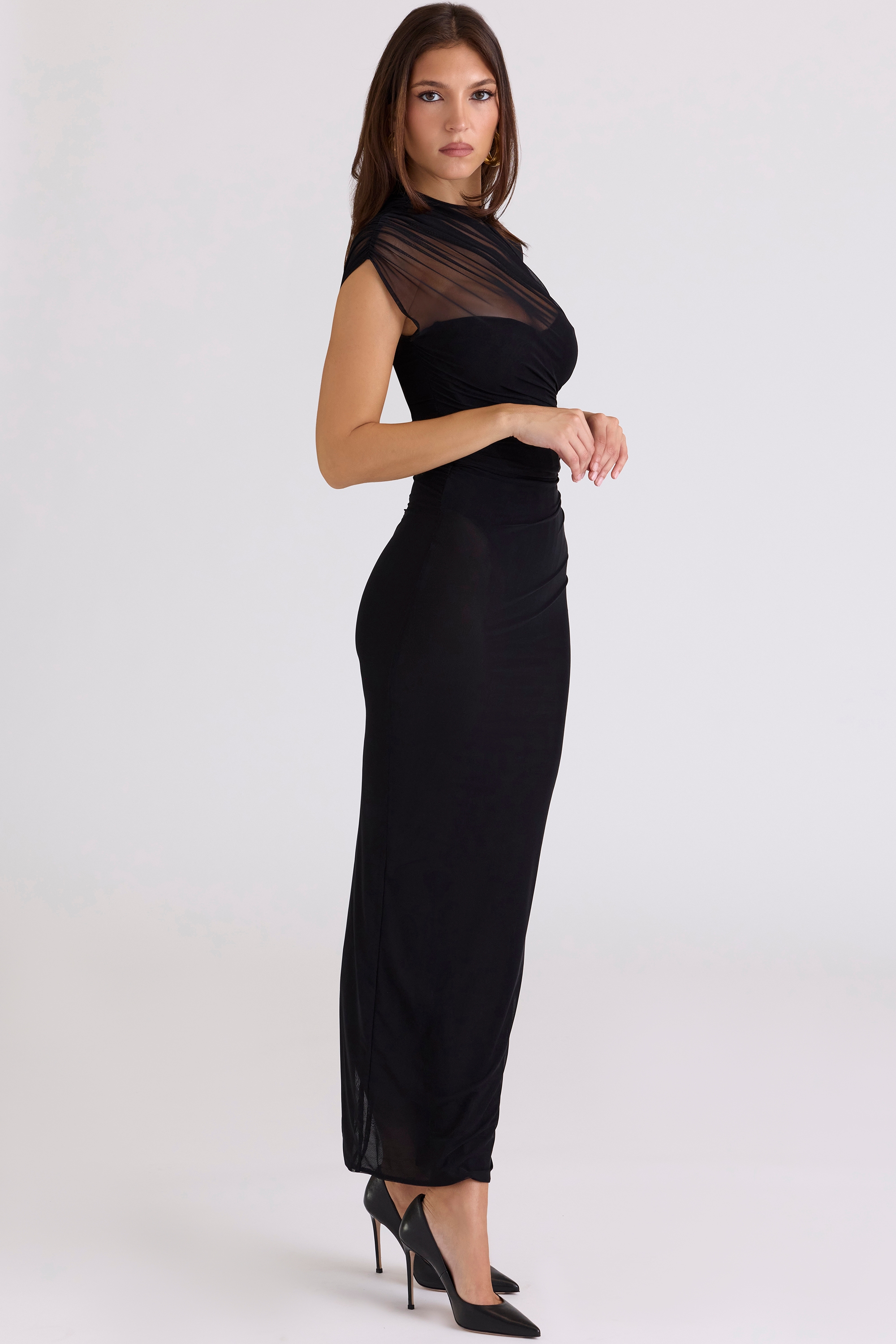 Orelia  Black Draped Mesh Maxi Dress — image 5