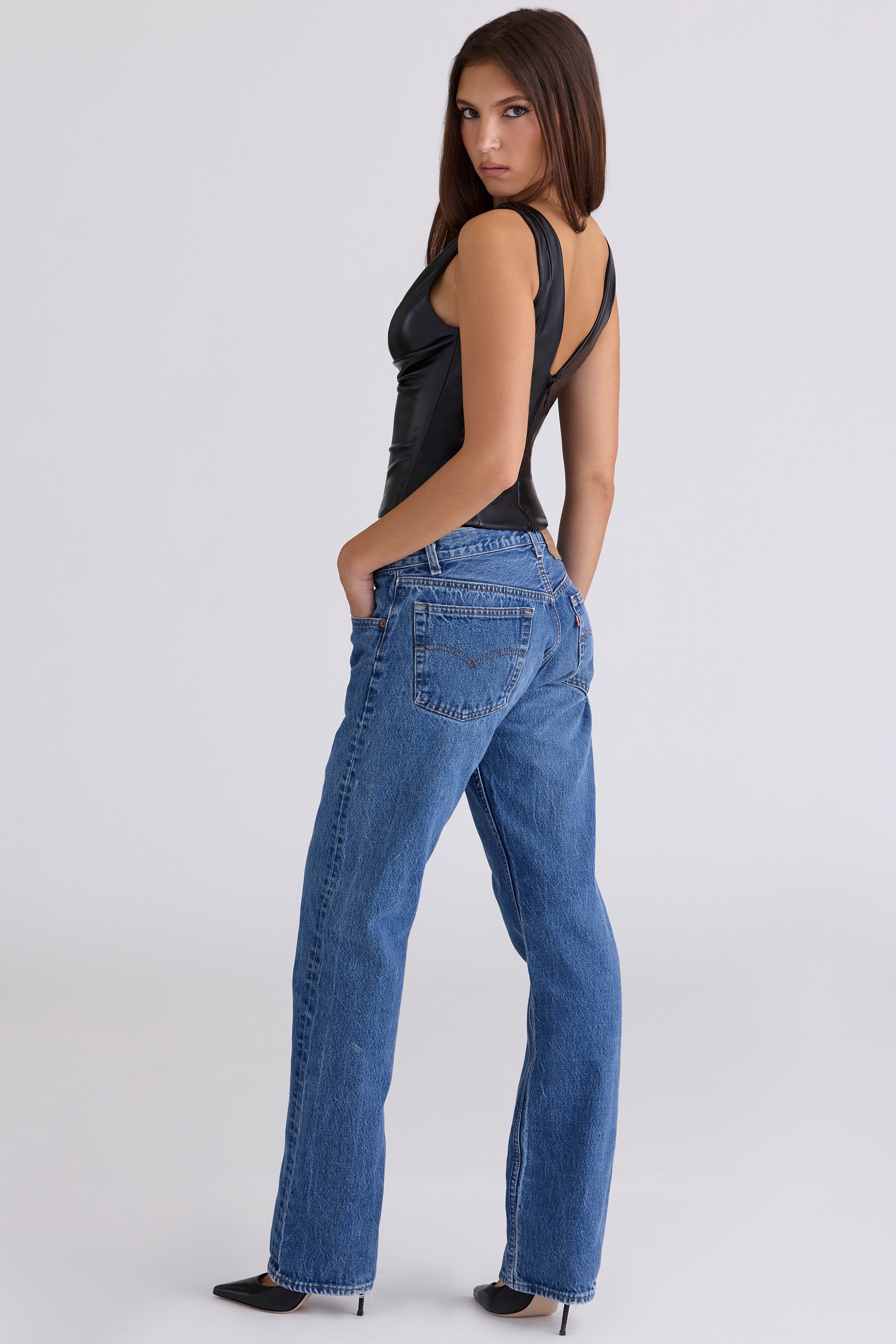 Catalina  Black Vegan Leather V-Neck Top — image 8