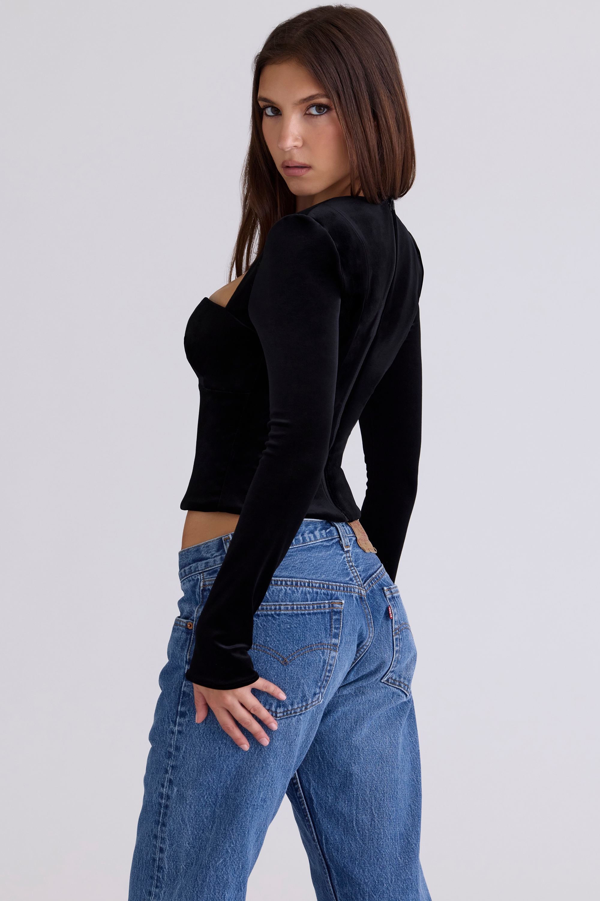 Sierra  Black Velvet Deep Plunge Corset Top — image 6