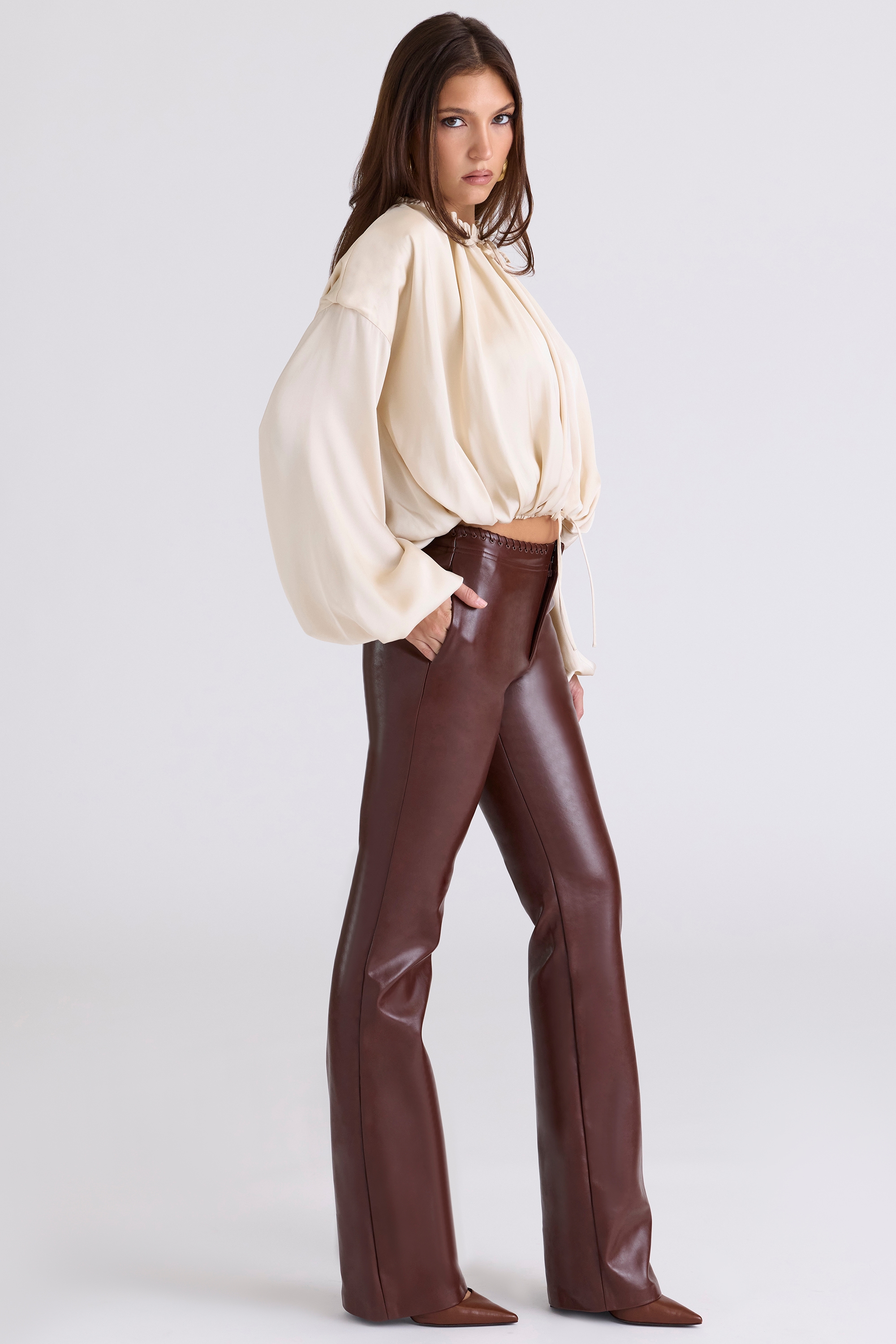 Adara  Chocolate Vegan Leather Trousers — image 8