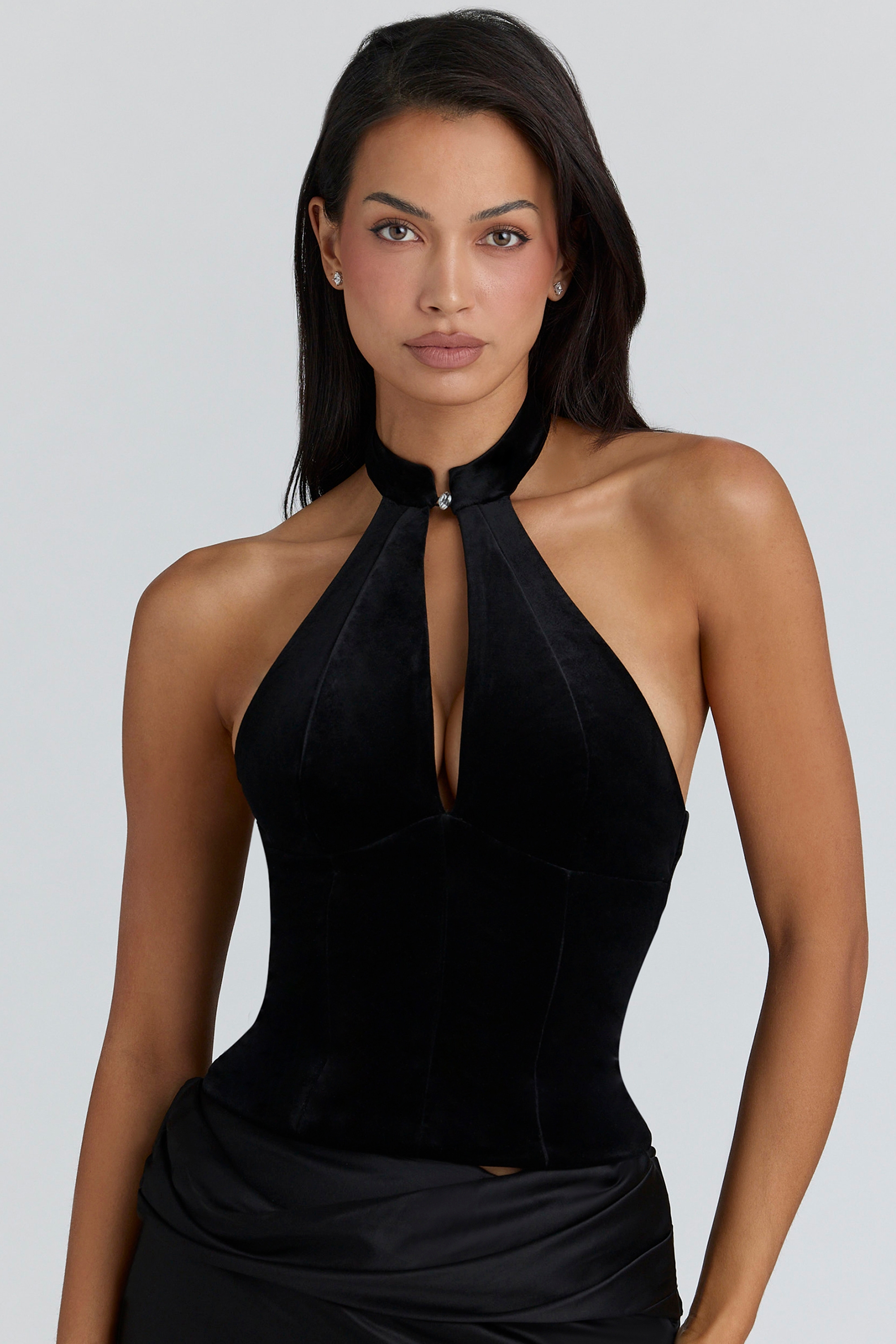 Zia Black Velvet Halter Neck Top