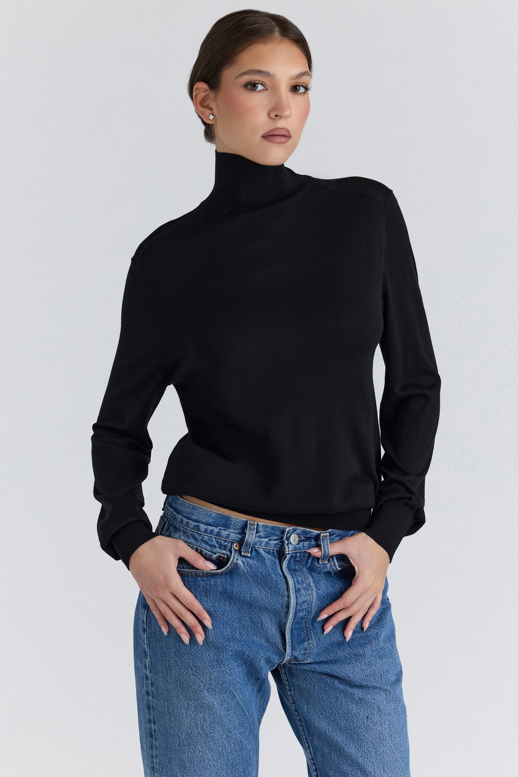 Angel  Black Silk + Wool Roll Neck Sweater — image 5