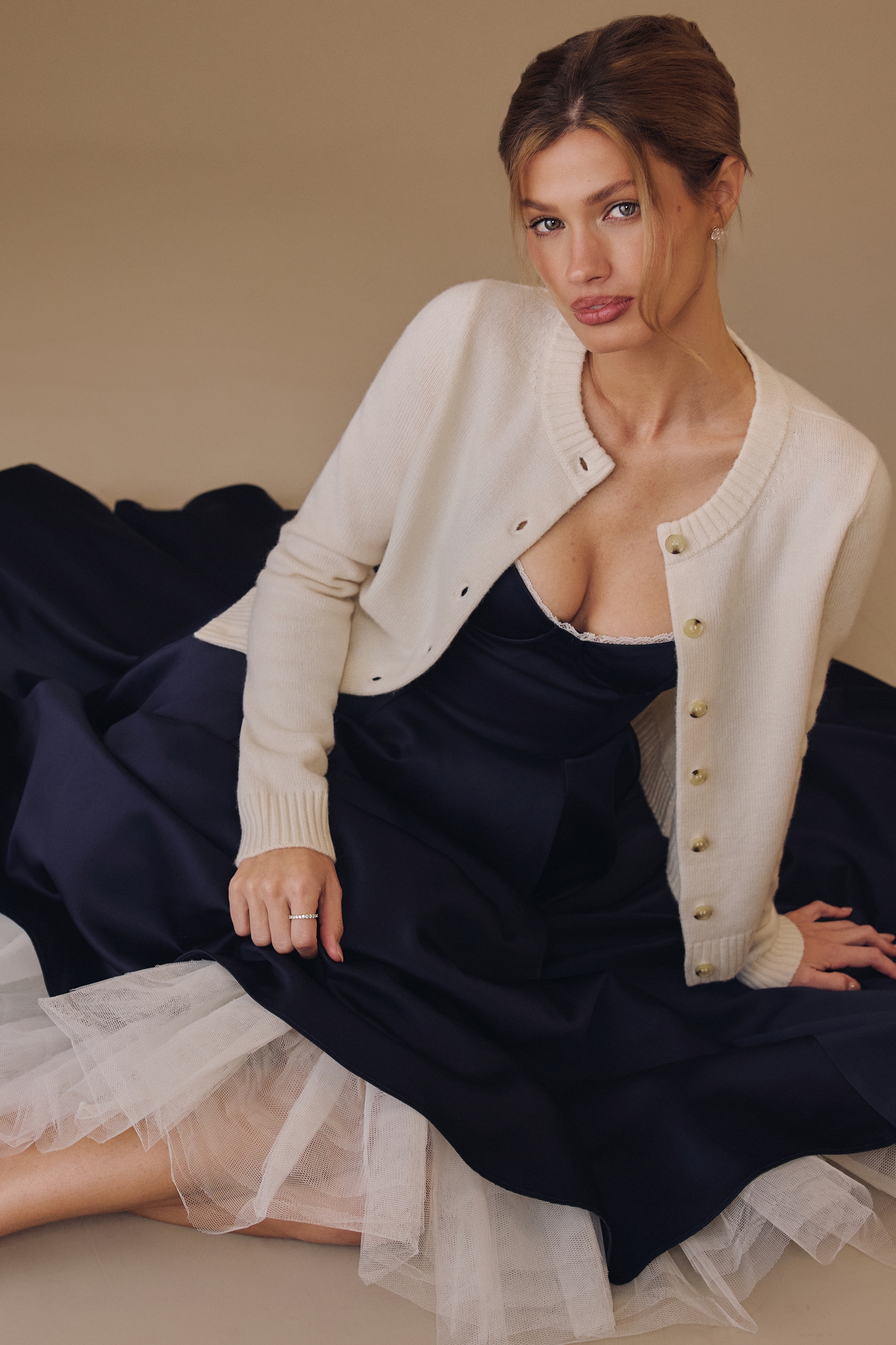 Mademoiselle  Navy Satin Tulle Midi Dress — image 12