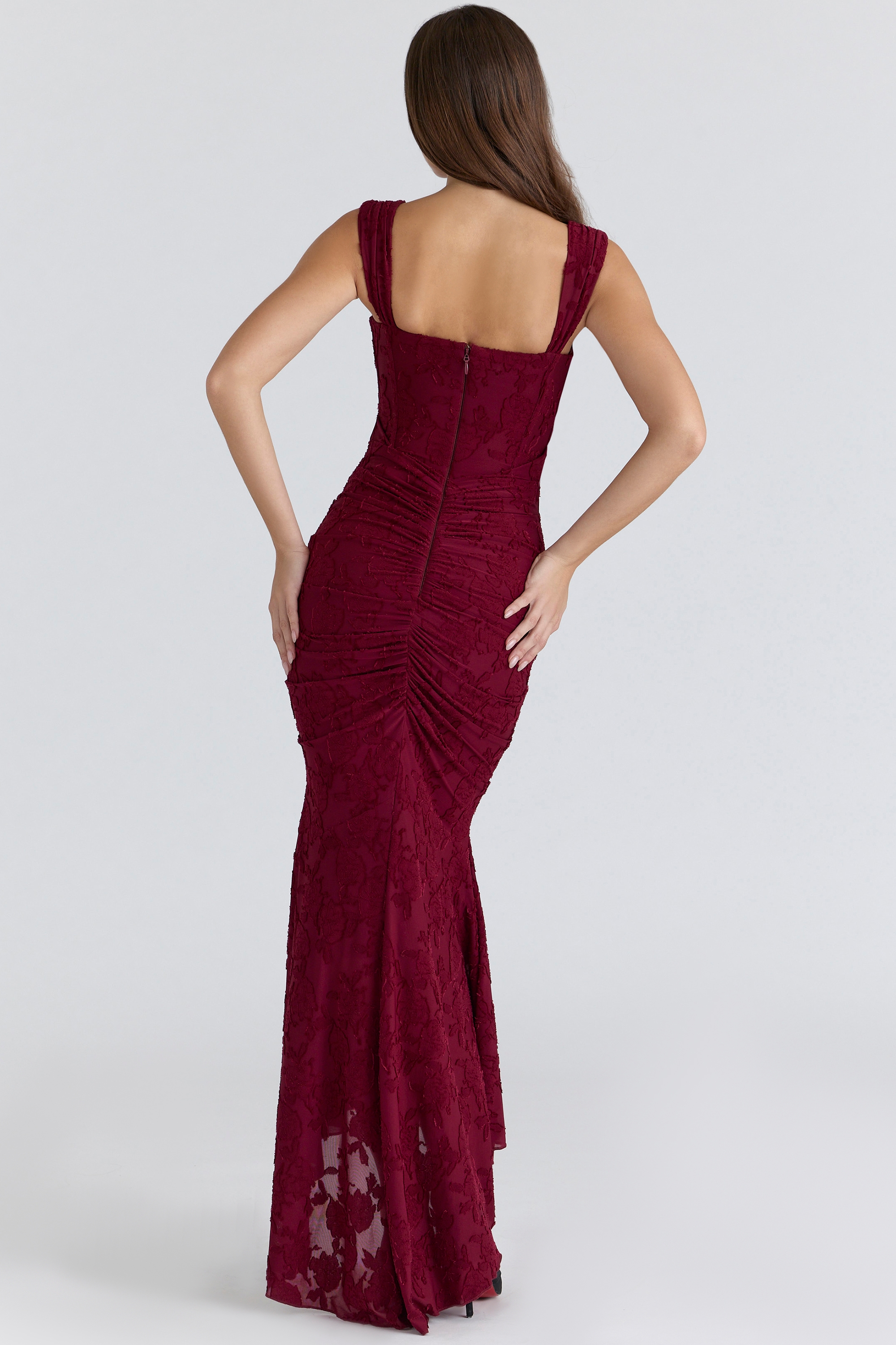 Cesca  Wine Floral Lace Corset Maxi Dress — image 10